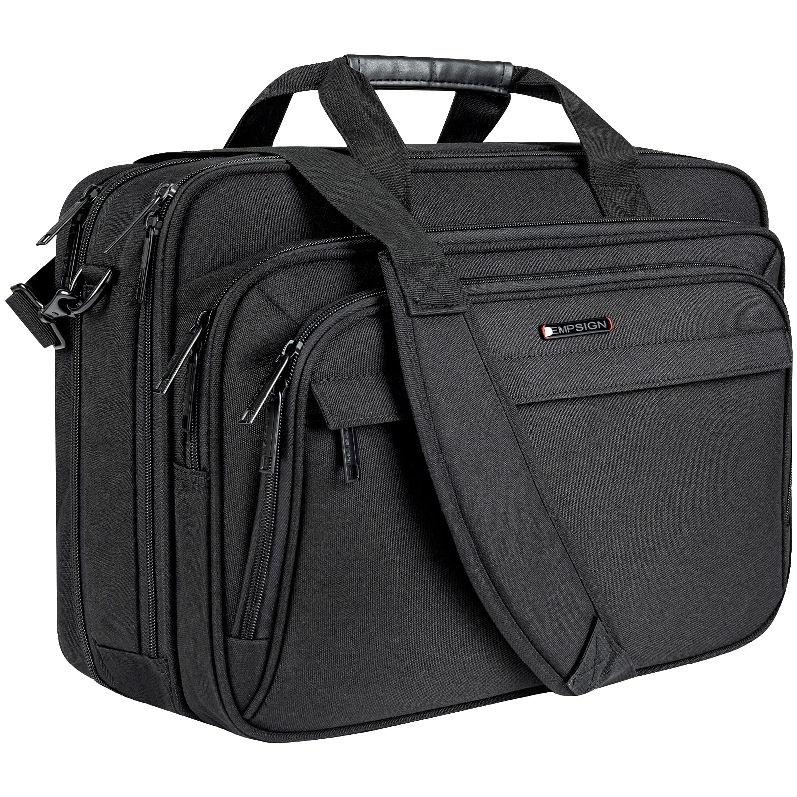 EMPSIGN 17.3 Inch Waterproof Laptop Briefcase for Men & Women - RFID Blocking Expandable Business Bag for Work, Commute & Travel - Durable Office Shoulder Bag for Professionals & Students (Black) - Perfect for Business Meetings, Daily Commuting and College Campus Use