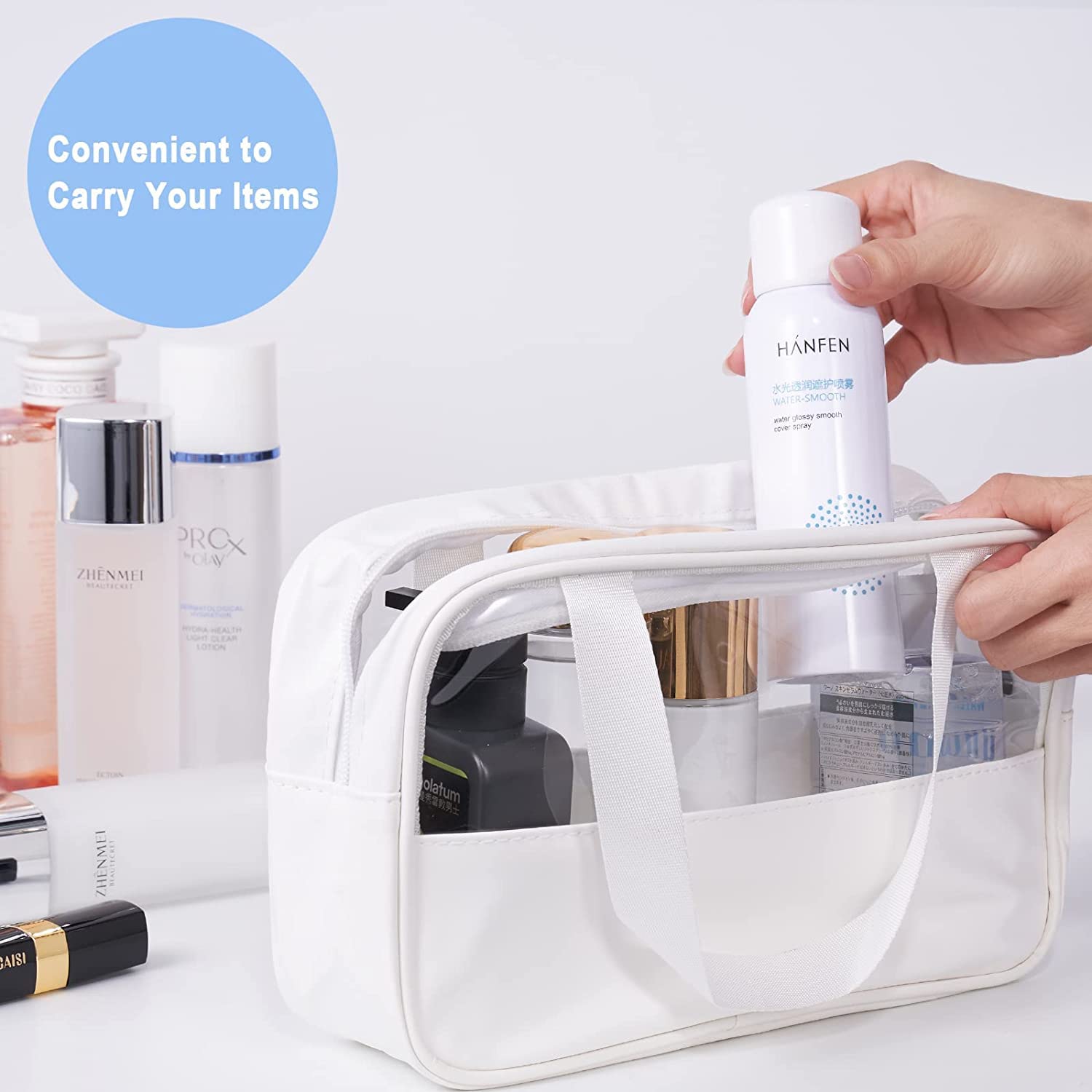 Bluwings Clear PVC Travel Cosmetic Bag - Waterproof Toiletry & Makeup Organizer Pouch for Women & Girls (Large, White) - Perfect for Air Travel, Gym, Beach & Daily Essentials Storage