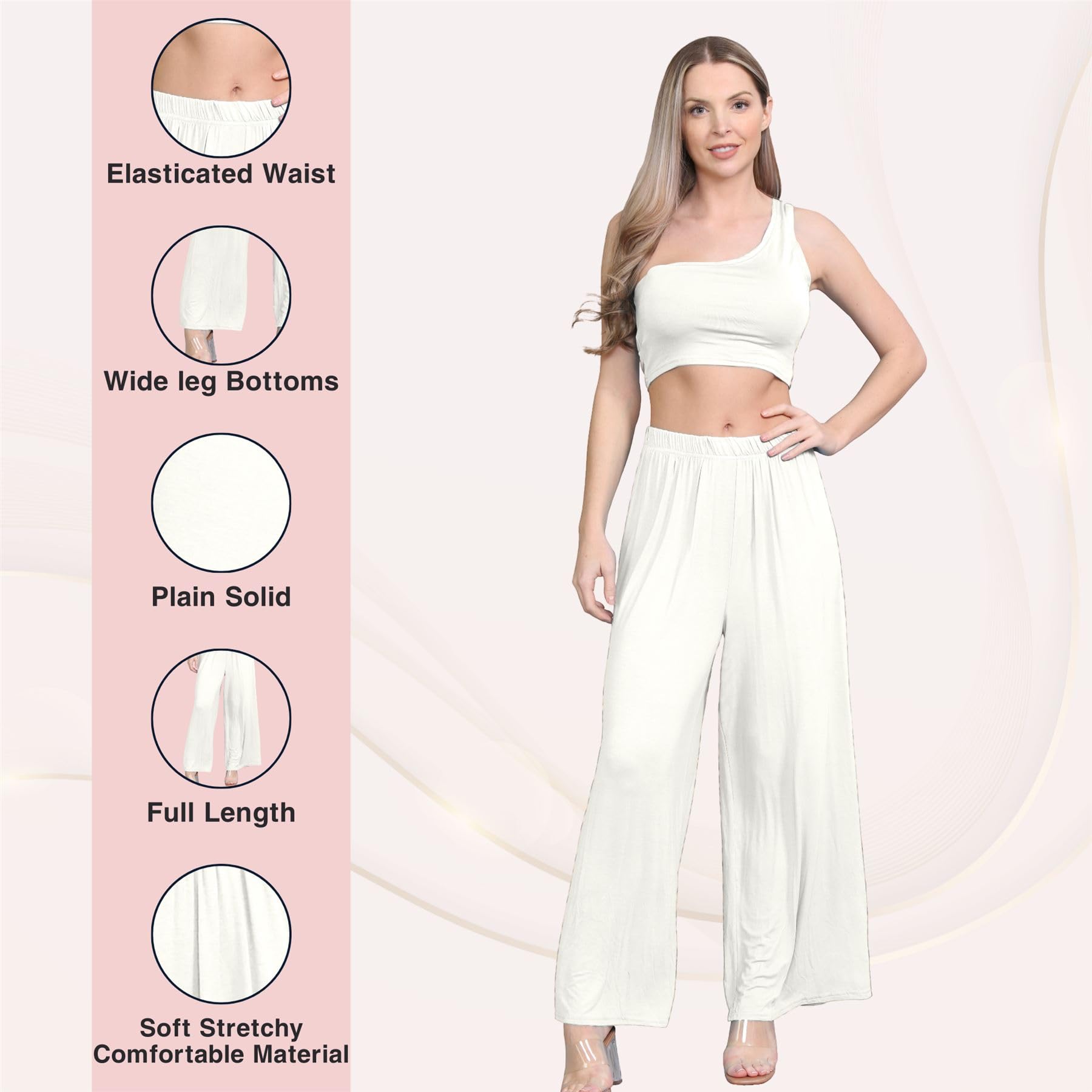 Janisramone® Women's Plain Wide Leg Palazzo Pants - Elegant High Waisted Trousers for Casual & Office Wear | Comfortable Stretch Fabric for All-Day Wear