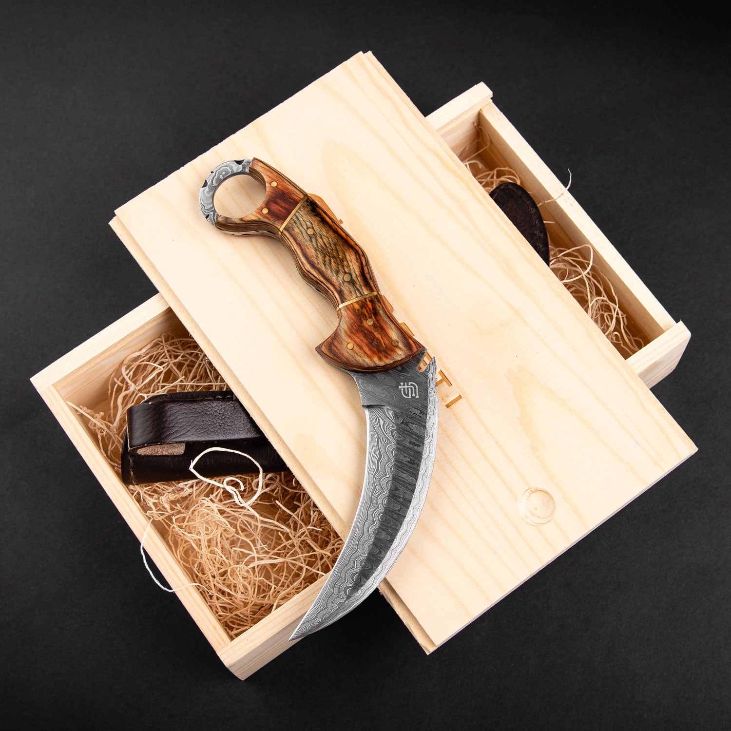 Premium Damascus Steel Karambit Knife - Handcrafted Tiger Claw Design - Tactical Self Defense & Outdoor Survival Tool - Perfect for Camping, Hunting, and Collection