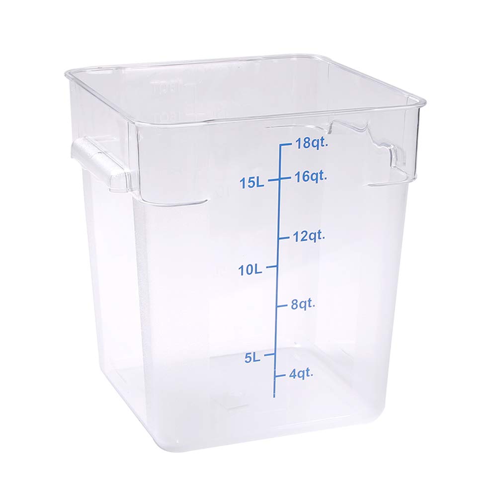 Restaurantware Met Lux 18 Quart Brine Buckets - 10 Pack Square Marinating Containers with Volume Markers, Built-In Handles | Clear & Blue Plastic Dough Rising Buckets | Freezer-Safe Lids Sold Separately | Perfect for Commercial Kitchens, Home Baking, and Food Storage