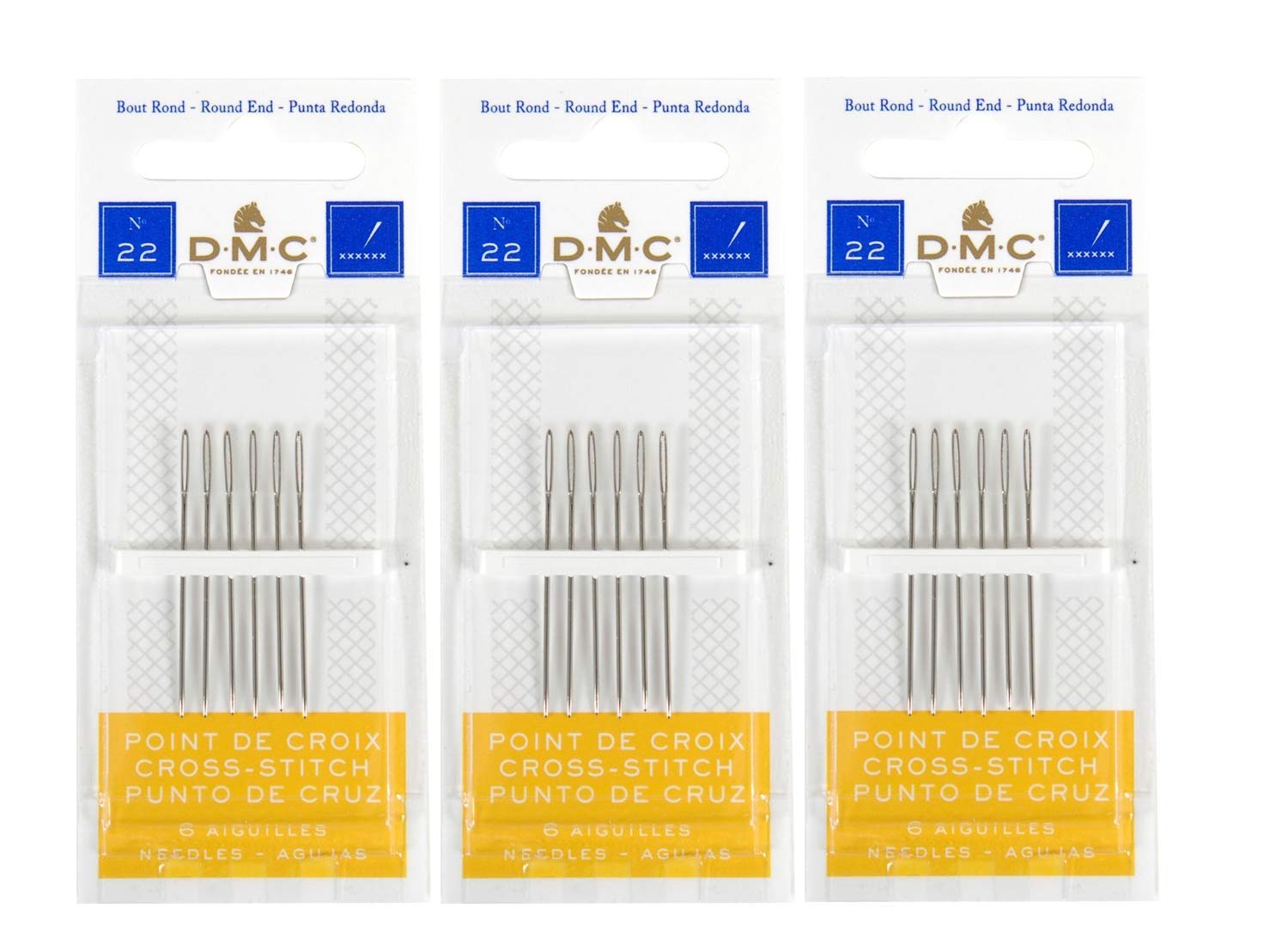 DMC Size 22 Cross Stitch Needles 3 Pack (18 Needles Total) - Premium Embroidery Needles for Cross Stitch, Needlepoint & Hand Sewing Projects - Perfect for DIY Crafts, Home Decor & Gift Making