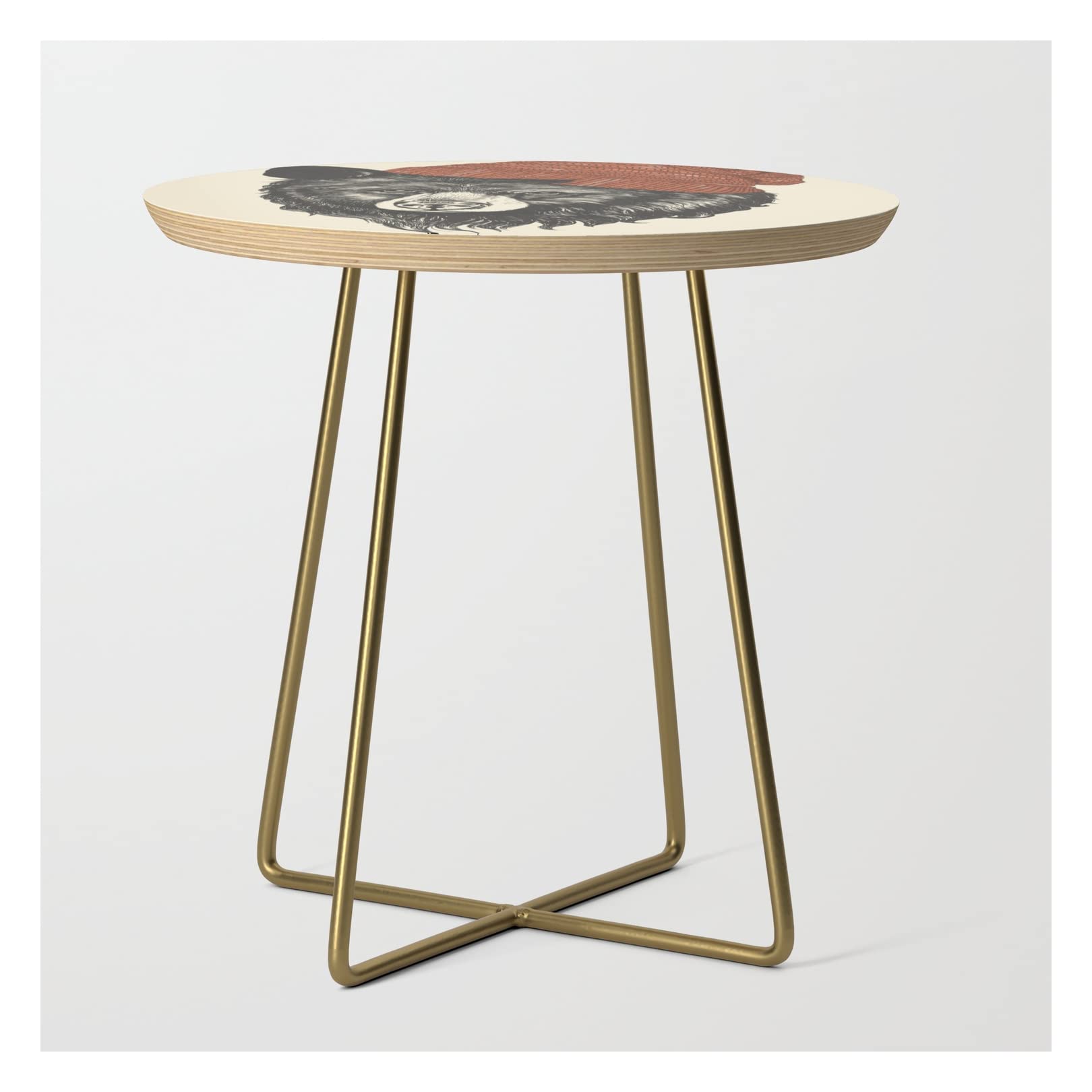 Laura Graves The Bear Round Side Table in Gold - Modern Home Decor Accent for Living Room, Bedroom & Office