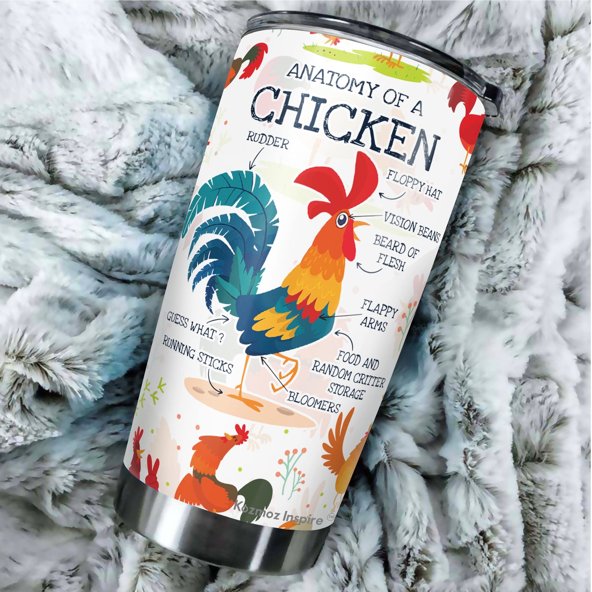 Kozmoz Inspire Chicken Anatomy Tumbler 20oz - Funny Chicken Lover Gifts for Farmers, Men & Women - Insulated Coffee Mug for Grandma, Grandpa, Mother's Day & Father's Day - Perfect for Farm Life, Veterinary Humor & Coffee Enthusiasts