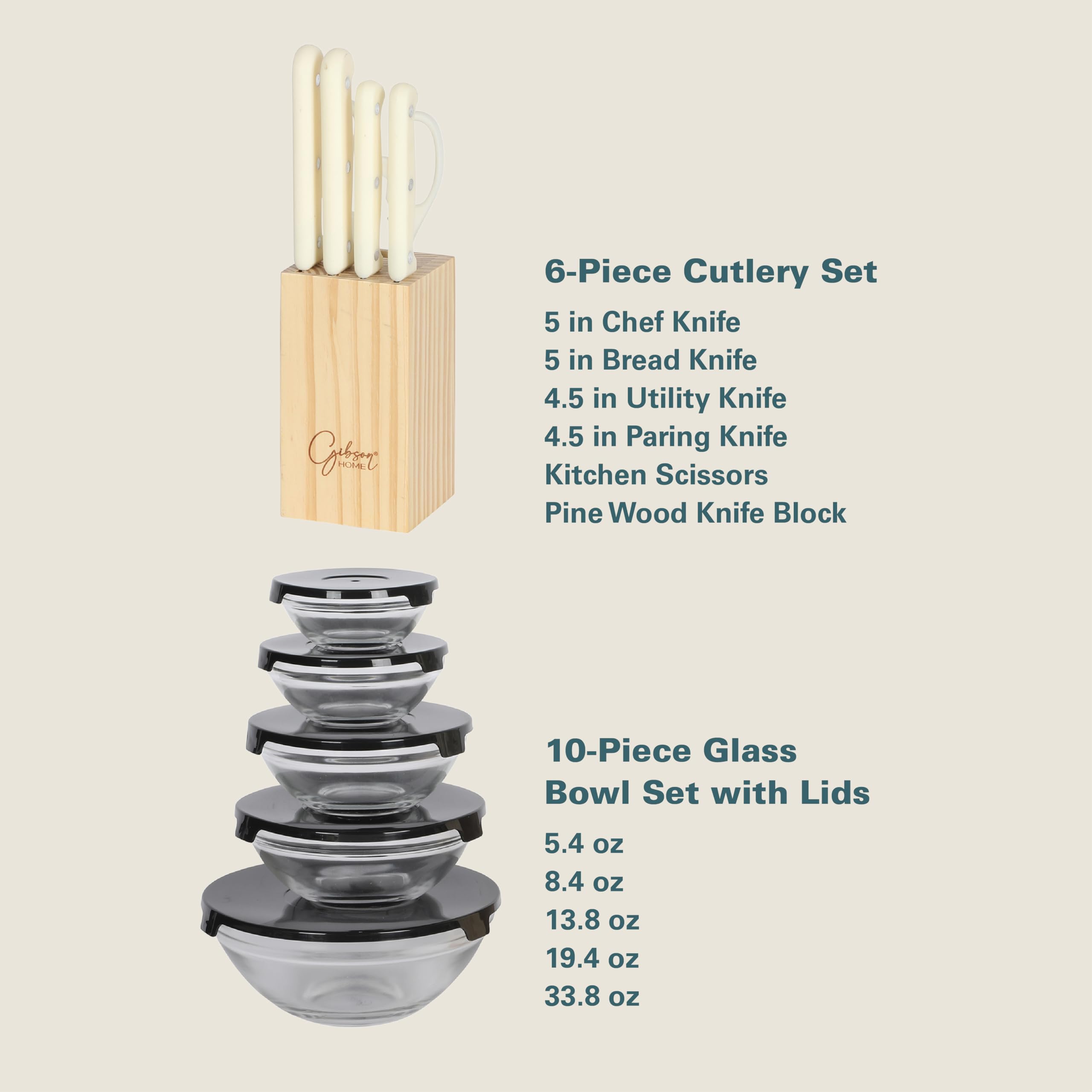 Gibson Home 74-Piece Complete Kitchen Set - Pots & Pans Cookware, Dinner Plates & Bowls, Knife Block with Cutlery, Flatware Utensils, Kitchen Tools & Gadgets, Storage Containers, Drinking Glasses - Perfect for Small Apartments, College Dorms & Starter Homes