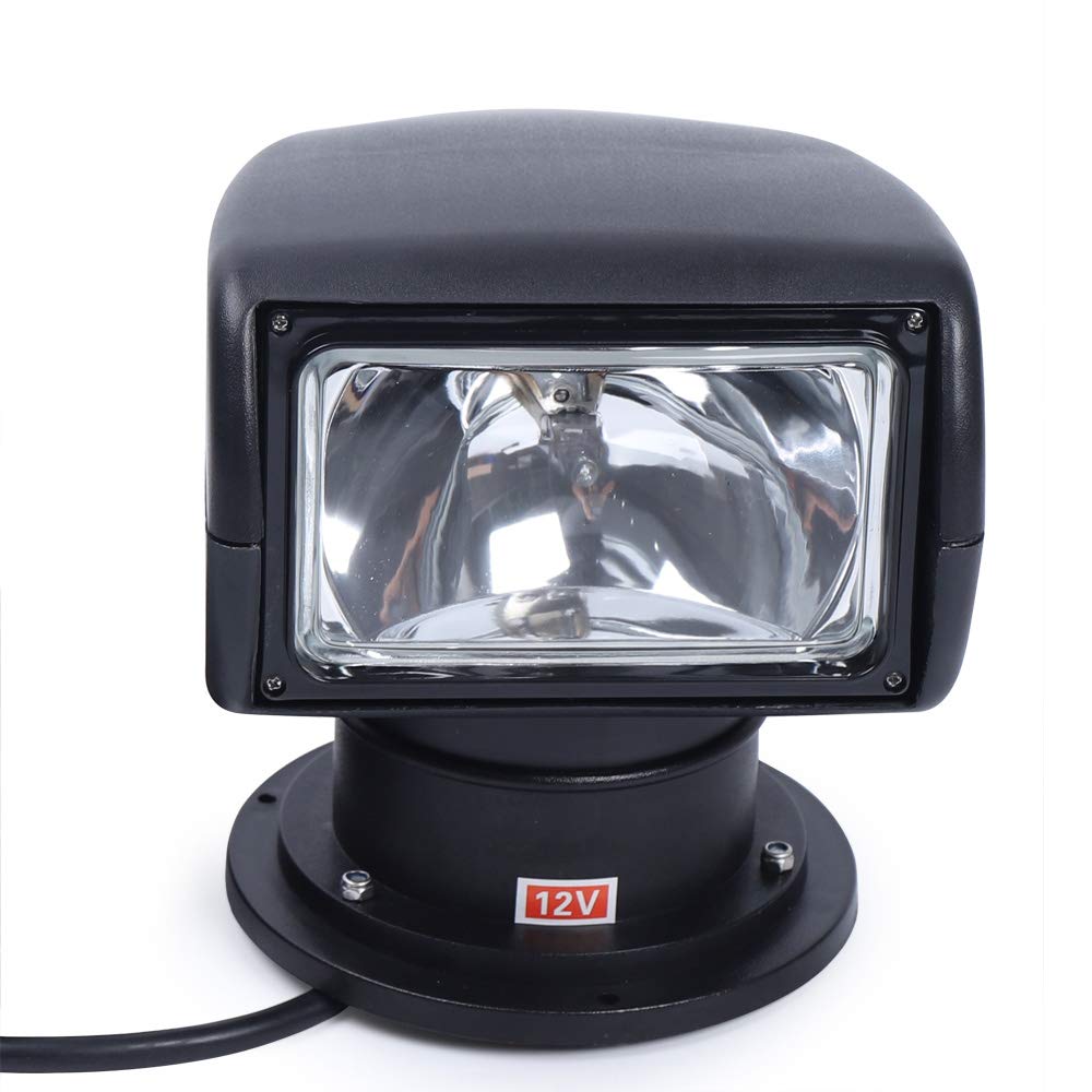 12V 100W Marine Spotlight with Remote Control - Waterproof Halogen Search Light for Boats, Trucks & Cars - Perfect for Night Fishing, Offshore Navigation & Emergency Situations (Black)