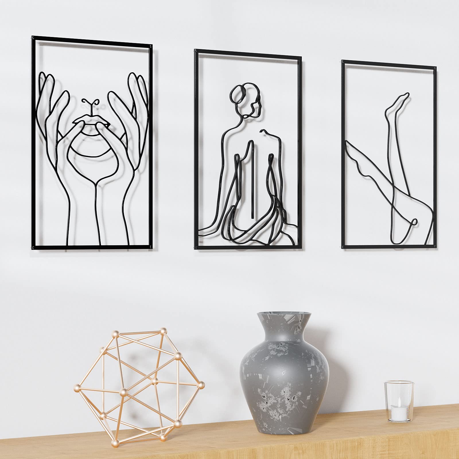 Minimalist Metal Wall Art - Large Abstract Female Single Line Wall Decor Set, Modern Real Metal Sculpture for Home & Office - Perfect for Bedroom, Living Room & Entryway Wall Decor