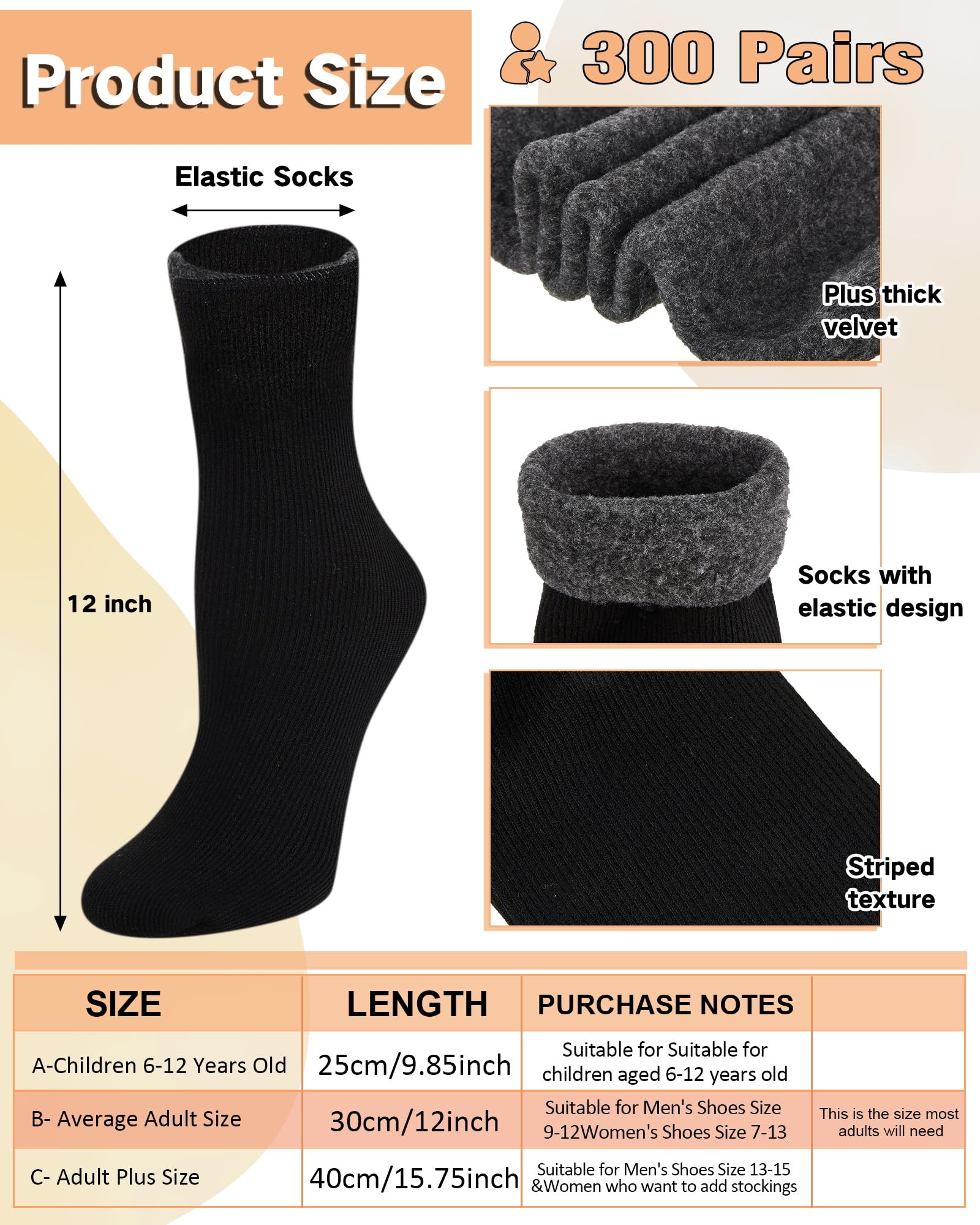 Henoyso 300 Pairs Thermal Socks Bulk - Thick Winter Unisex Socks for Men & Women (Sizes 7-12) - Black - Perfect for Homeless Care Packages, Outdoor Activities & Cold Weather Essentials