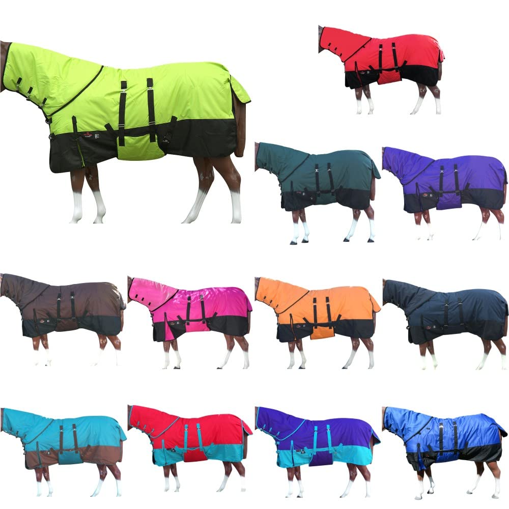 HILASON 1200D Waterproof Winter Horse Blanket with Neck Cover & Belly Wrap | Heavy Duty Turnout Blanket for Horses | 78 Inch Cold Weather Horse Rug for Stable & Outdoor Riding