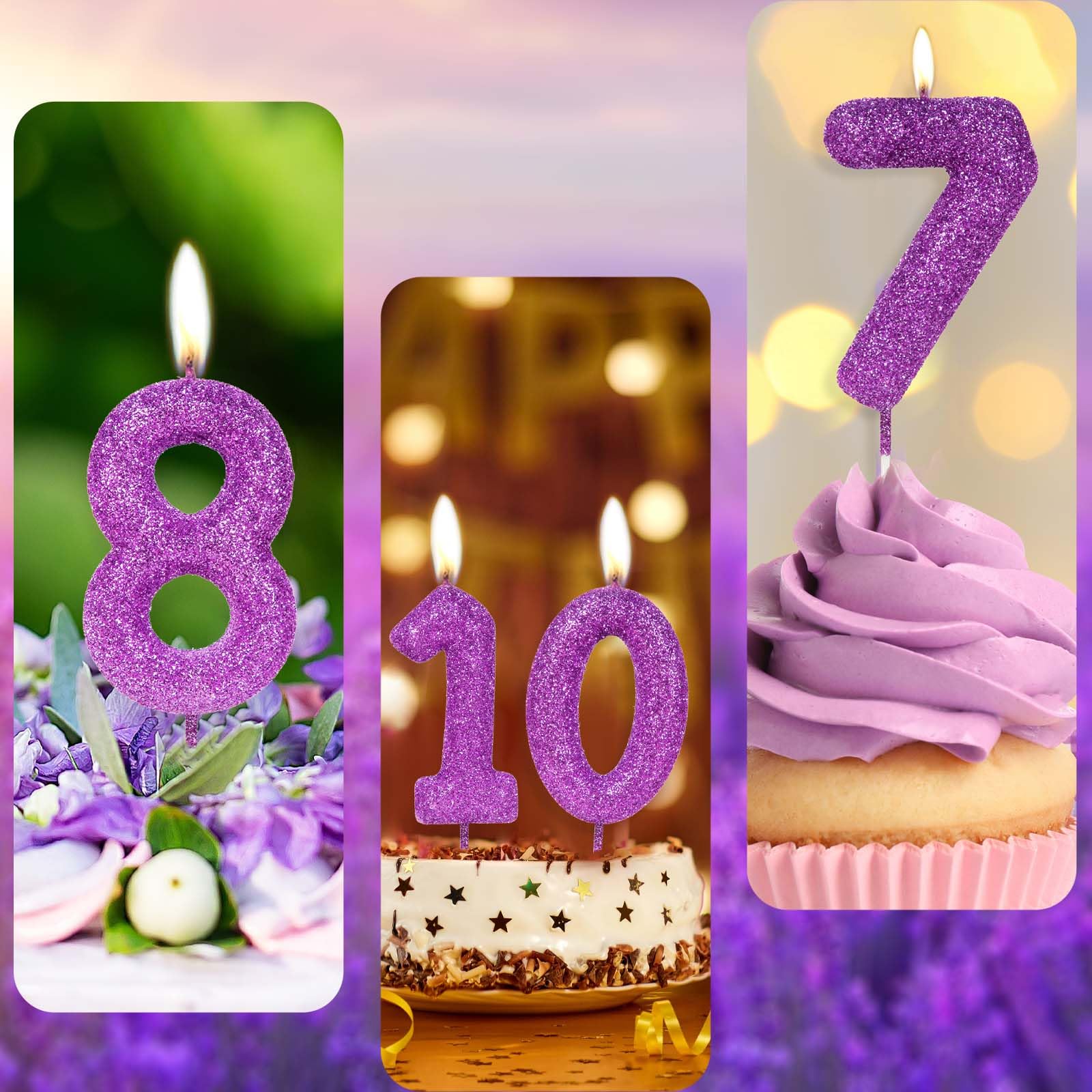 4th Birthday Candles - Sparkling Purple & Pink Number Cake Toppers for Girls Birthday Party, Wedding, Anniversary Decorations | Perfect for Cake Decor, Dessert Table, and Celebration Supplies