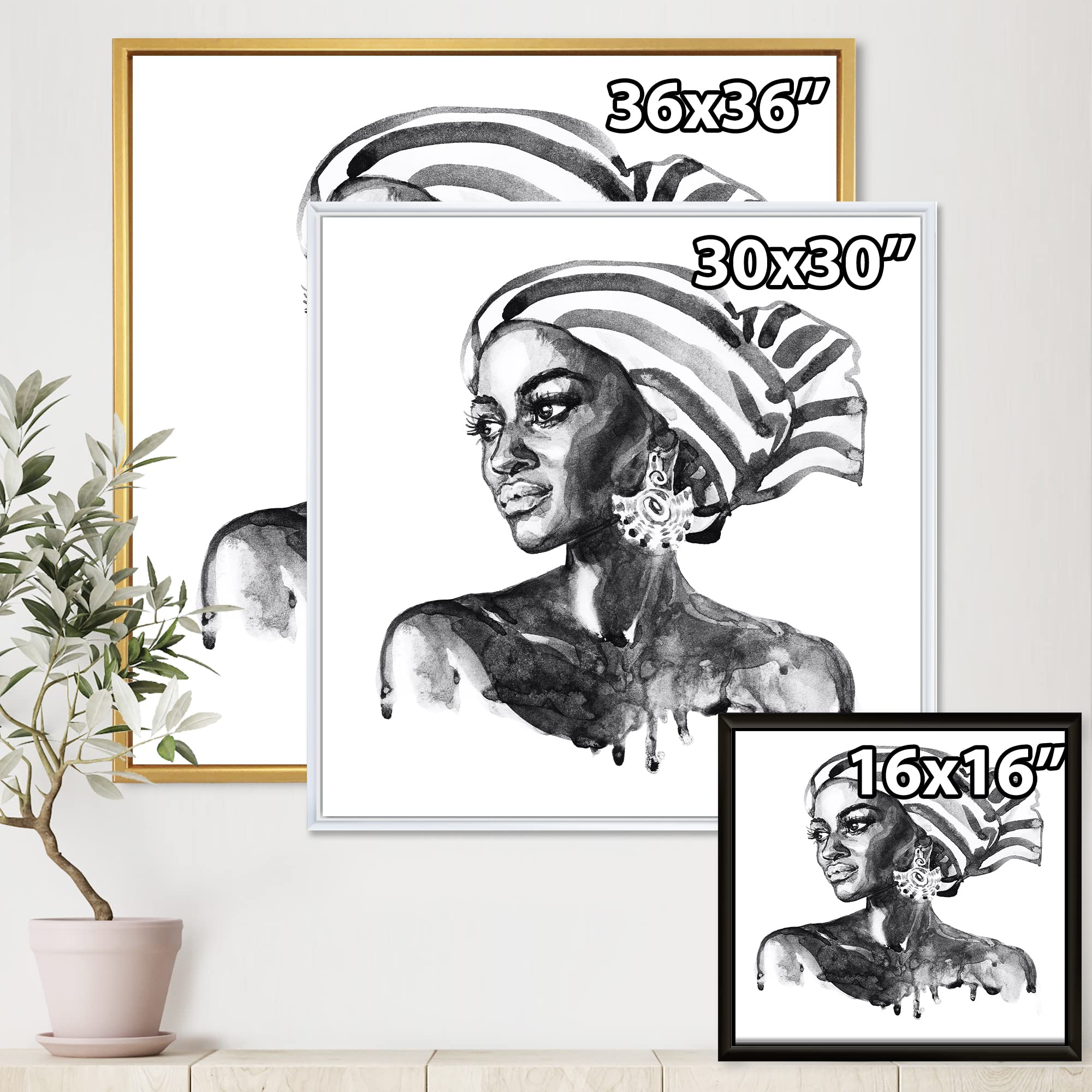 African American Woman Portrait XII - Modern Framed Canvas Wall Art Print for Living Room, Bedroom & Office Decor