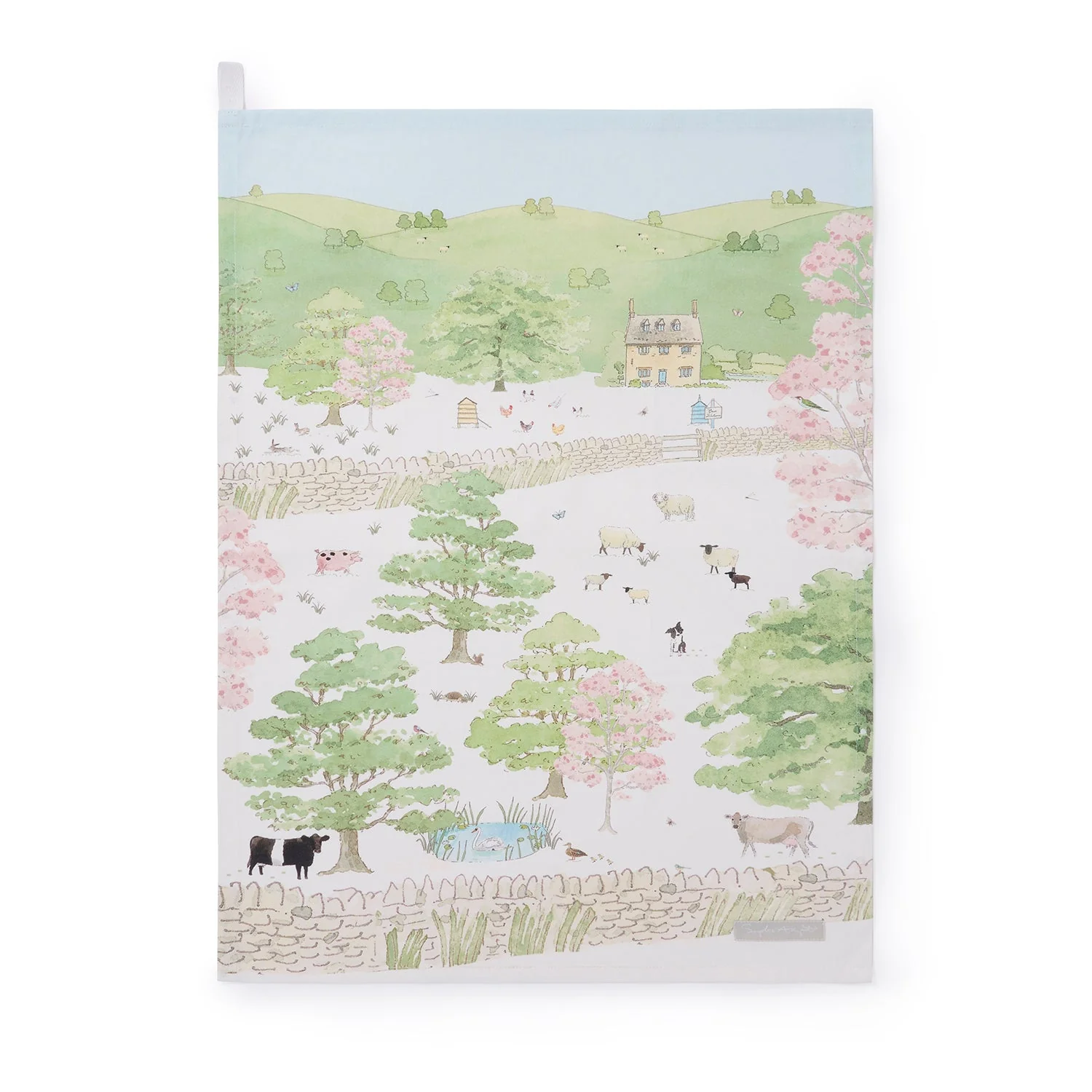 Sophie Allport Spring Cottage Scene Tea Towel - Floral Printed Kitchen Towel for Drying Dishes, Decor, and Gift Giving - Perfect for Farmhouse, Cottagecore, and Vintage Style Kitchens