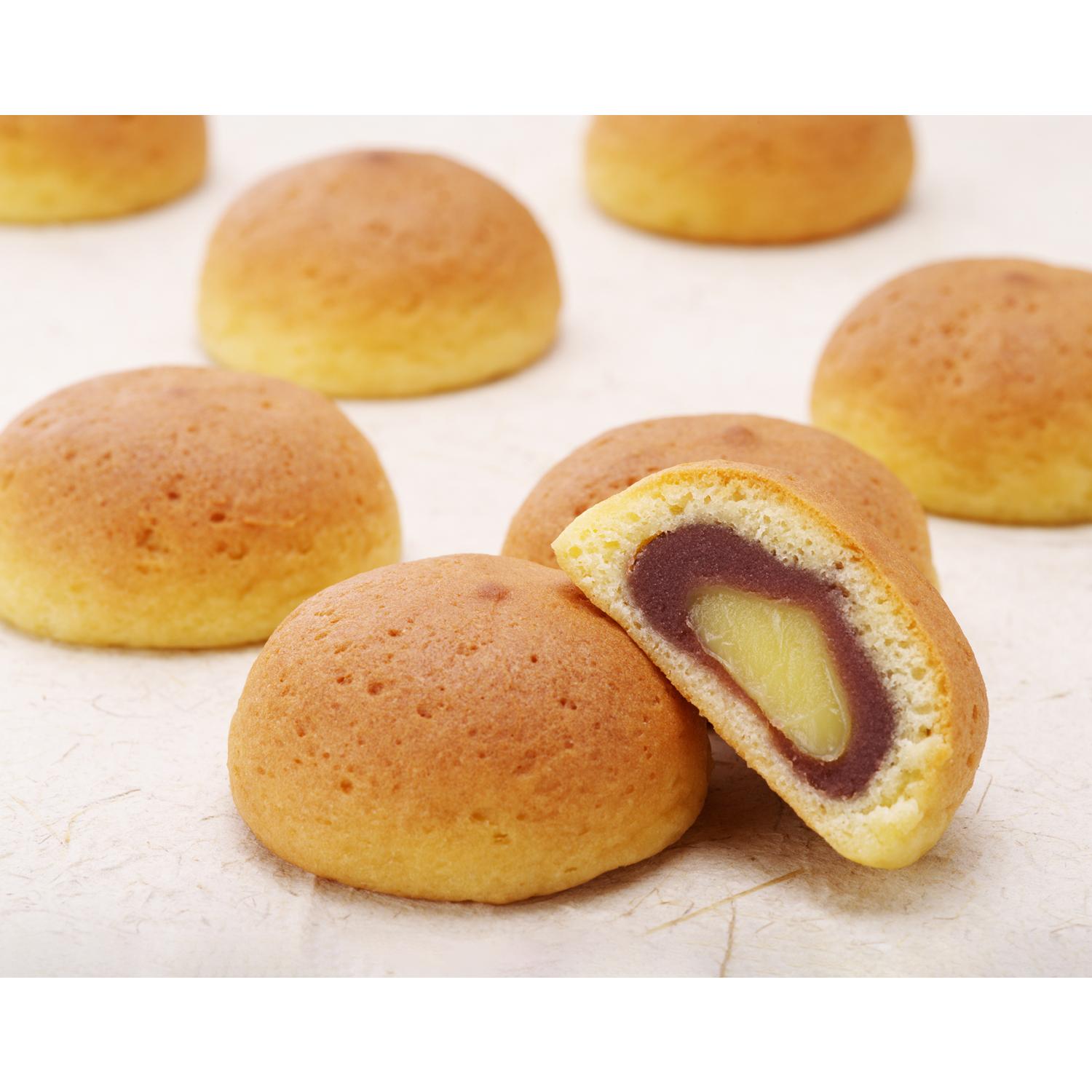 Hatada Hime no Tsuki Japanese Custard & Sweet Red Bean Paste Filled Buns (10-Pack) - Perfect for Breakfast, Snacks & Tea Time