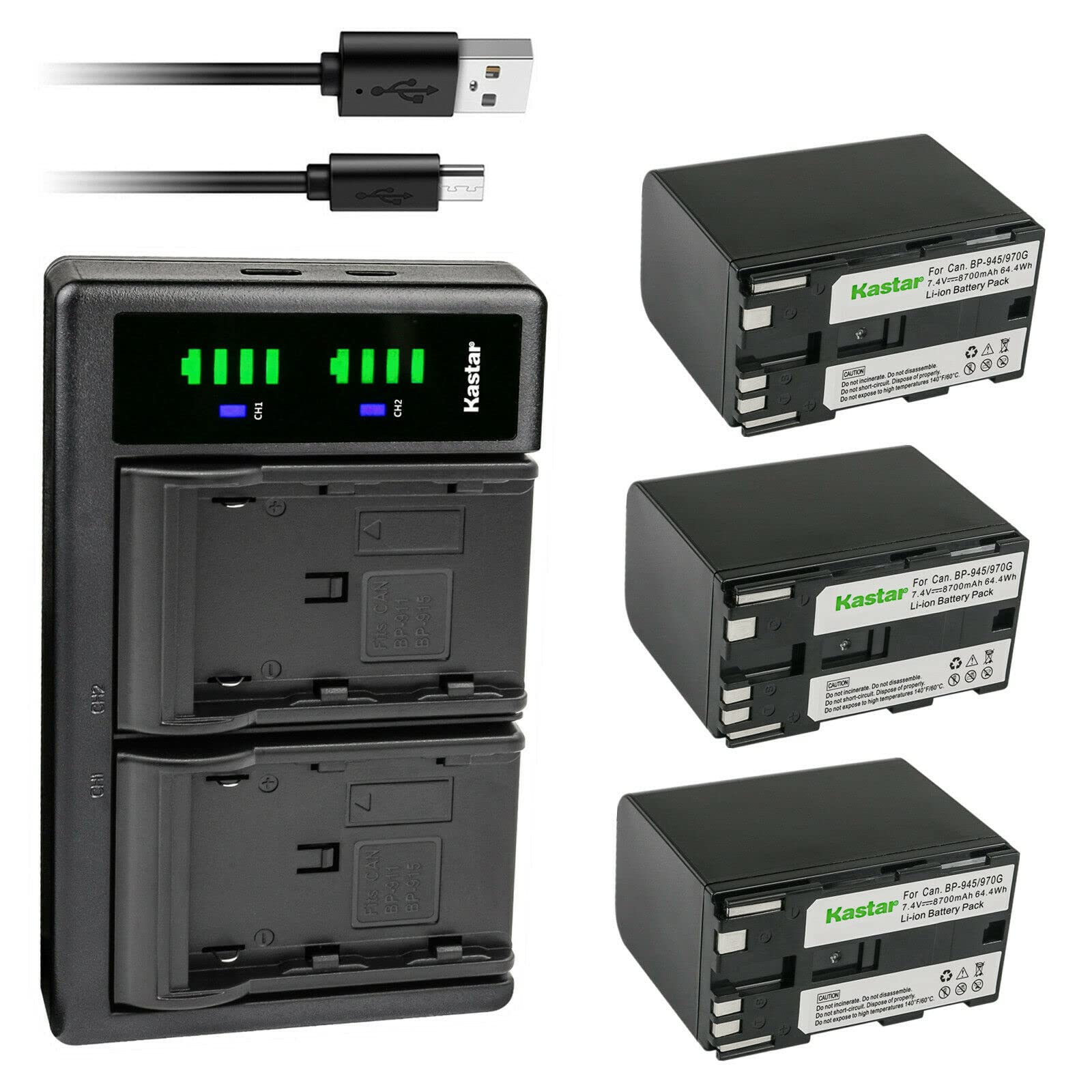 Kastar 3-Pack LP-E6N Battery and LTD2 USB Charger Replacement for Canon EOS C100 Mark II, C300, C500, ES50-ES75, ES300V-ES520A Cameras - Perfect for Professional Videography & Photography On-the-Go
