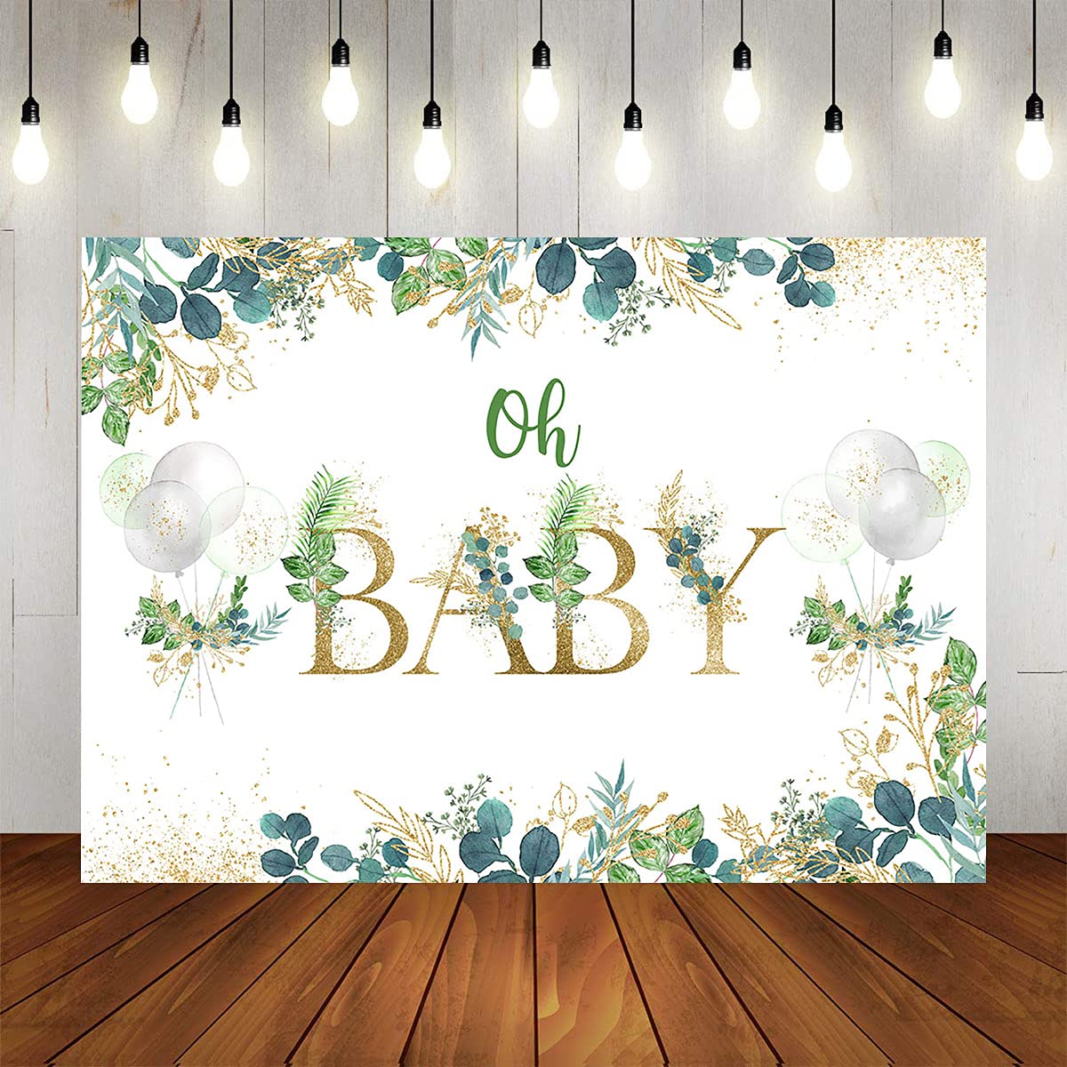 Oh Baby Greenery Backdrop - 8x6ft Vinyl Green Leaves Photography Background for Gender Neutral Baby Shower Decorations | Perfect for Boys' Nursery, Newborn Photo Shoots & Party Decor
