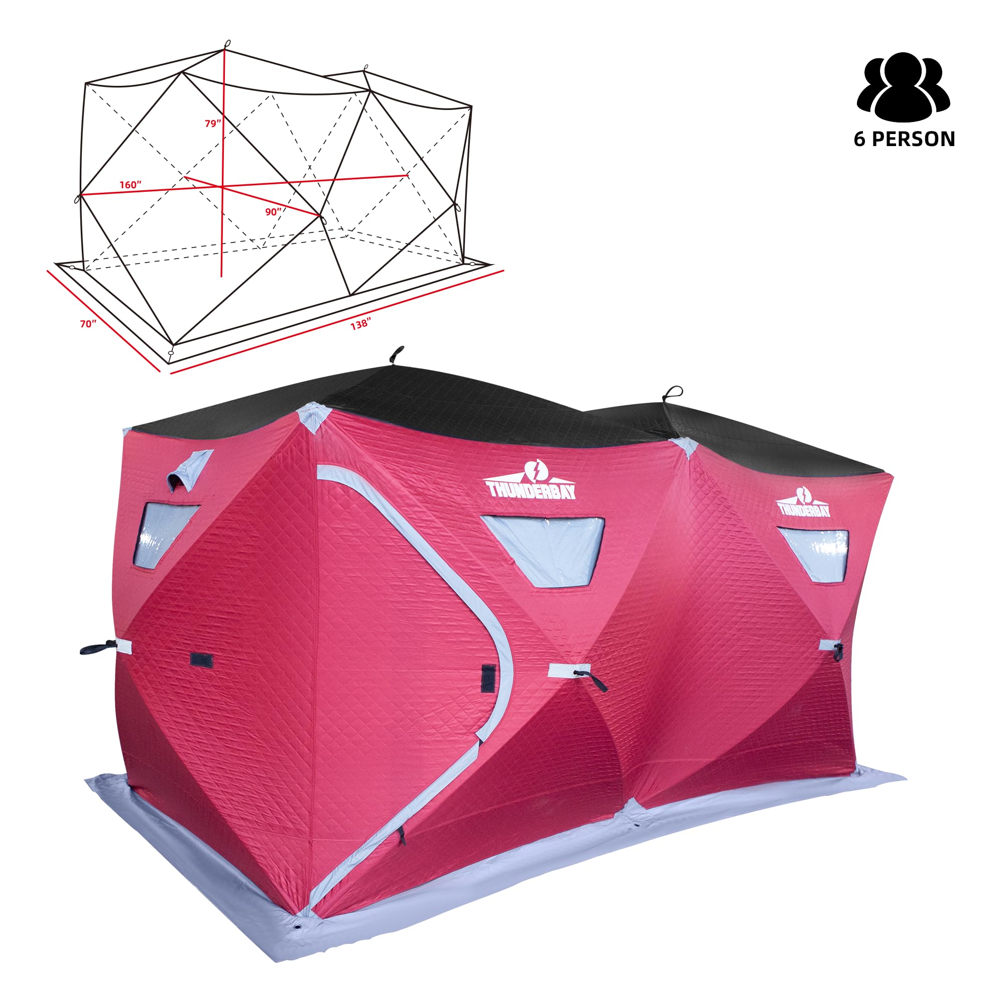 THUNDERBAY Ice Cube Series Pop-Up Hub-Style Ice Fishing Shelter - 68-112 Sq Ft Fishable Area, Portable 6-8 Person Ice Shanty for Winter Fishing | Perfect for Family Outings & Ice Fishing Adventures