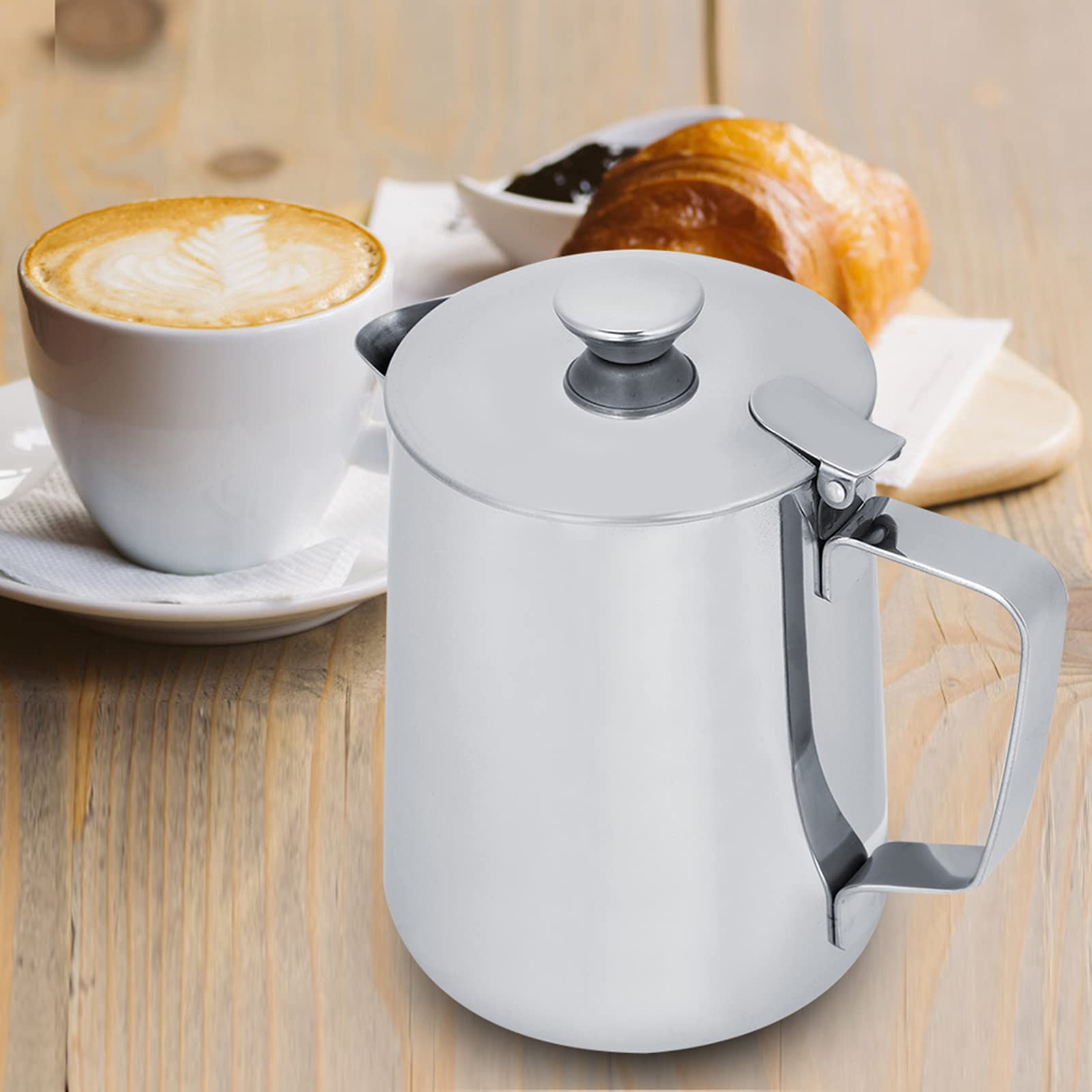 Stainless Steel Milk Frothing Pitcher 12oz 20oz 34oz 68oz (350ml 600ml 1000ml 2000ml) - Barista Coffee Frother Cup with Lid for Latte Art, Cappuccino, Hot Chocolate - Perfect for Home & Professional Coffee Shops