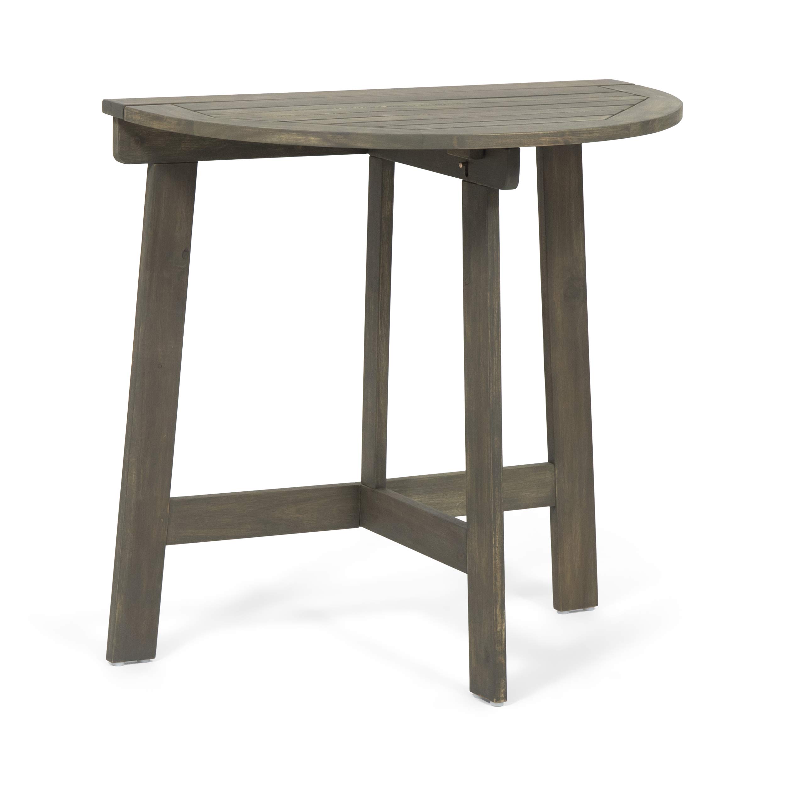 Sophia Outdoor Half-Round Folding Acacia Wood Bistro Table - Weather-Resistant Gray Patio Furniture for Small Spaces, Balcony, Garden & Cafe Setting