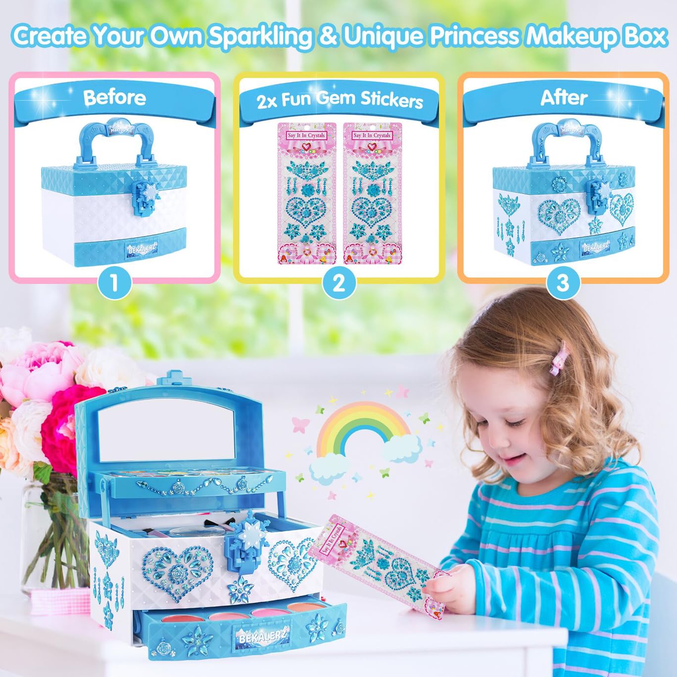 Washable Kids Makeup Kit for Girls Ages 3-12 - Real Pretend Play Cosmetic Set with Princess Dress Up - Perfect Christmas Birthday Frozen Themed Gift for Toddlers & Little Girls - Great for Role Play, Dress Up Parties & Imaginative Play