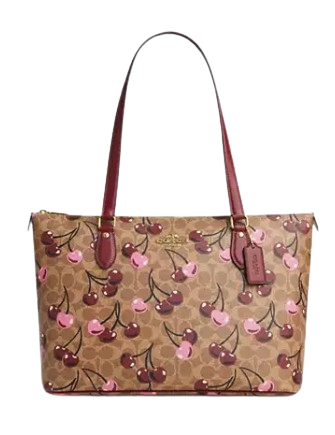 Coach Signature Canvas Cherry Print Gallery Tote Bag - Stylish Handbag for Women, Work, Travel & Everyday Use