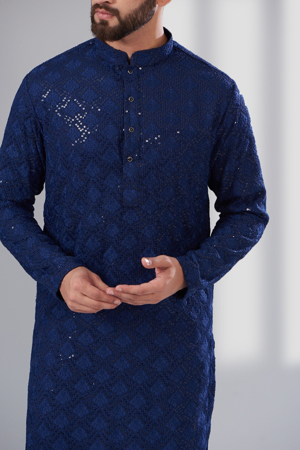 Elegant Navy Blue Chikankari Kurta for Women - Traditional Indian Embroidered Tunic Top - Perfect for Festivals, Weddings & Casual Wear