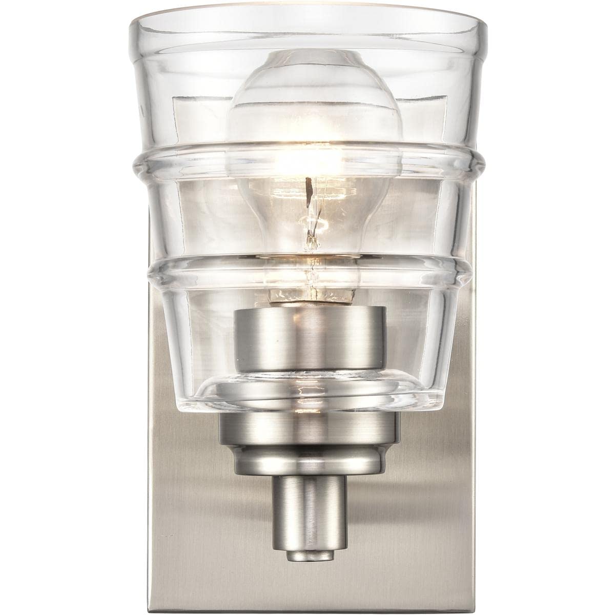 Elk Home Pulsate Vanity Light - 1-Light Satin Nickel Finish with Clear Glass, Transitional Style Bathroom Lighting for Modern & Classic Decor