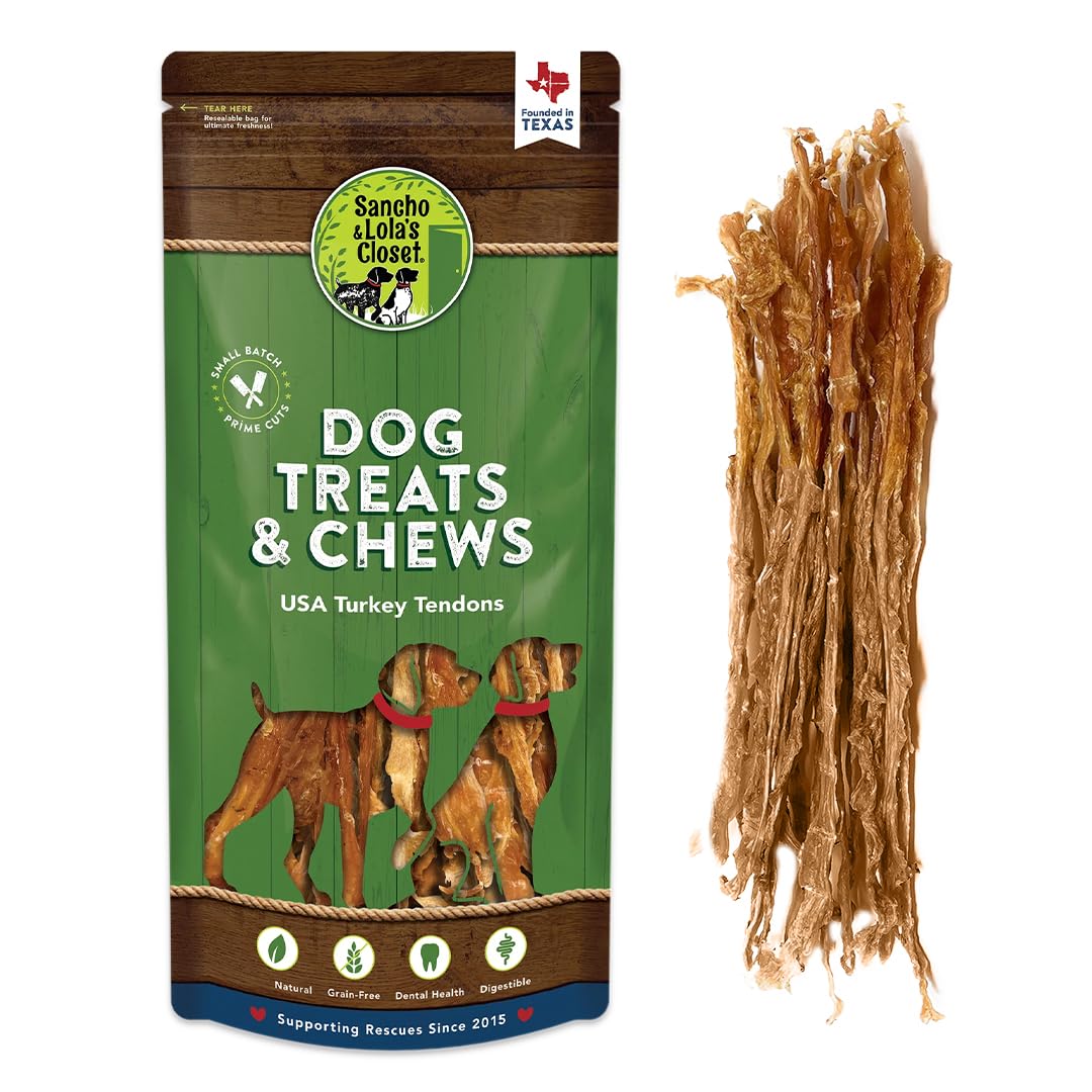 Premium 100% Natural USA Turkey Tendons Dog Chews - 12oz Healthy & Safe Dog Treats for Puppies & Adult Dogs - High-Protein Snack for Dental Health & Training Rewards - Perfect for Chewing, Teething & Playtime