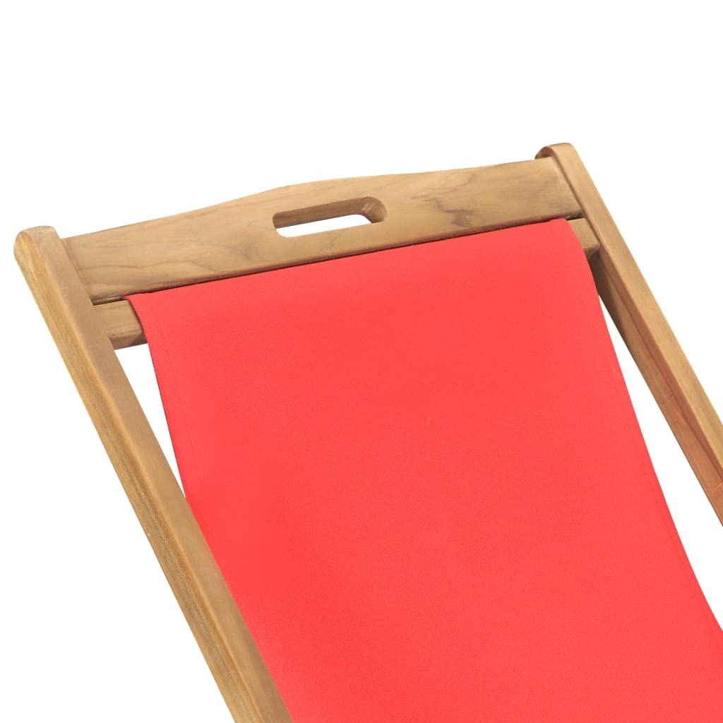 Premium Folding Beach Chair - Solid Teak Wood Construction in Classic Red - Perfect for Dining Room, Modern Kitchen, Living Room, Garden, Indoor & Outdoor Use - Ideal for Beach Trips, Picnics, Camping & Patio Relaxation