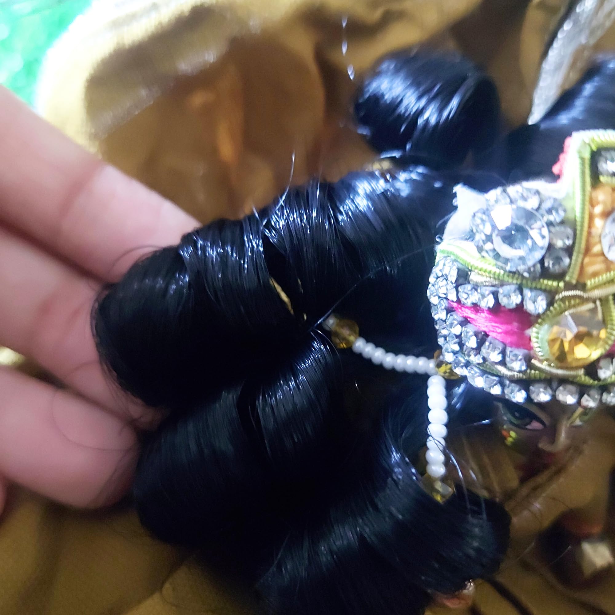 Premium Laddu Gopal Hair Wig for Baby Krishna - Natural Synthetic Hair, Size 2 - Perfect for Hindu Deity Dolls, Home Temple Decor & Religious Ceremonies