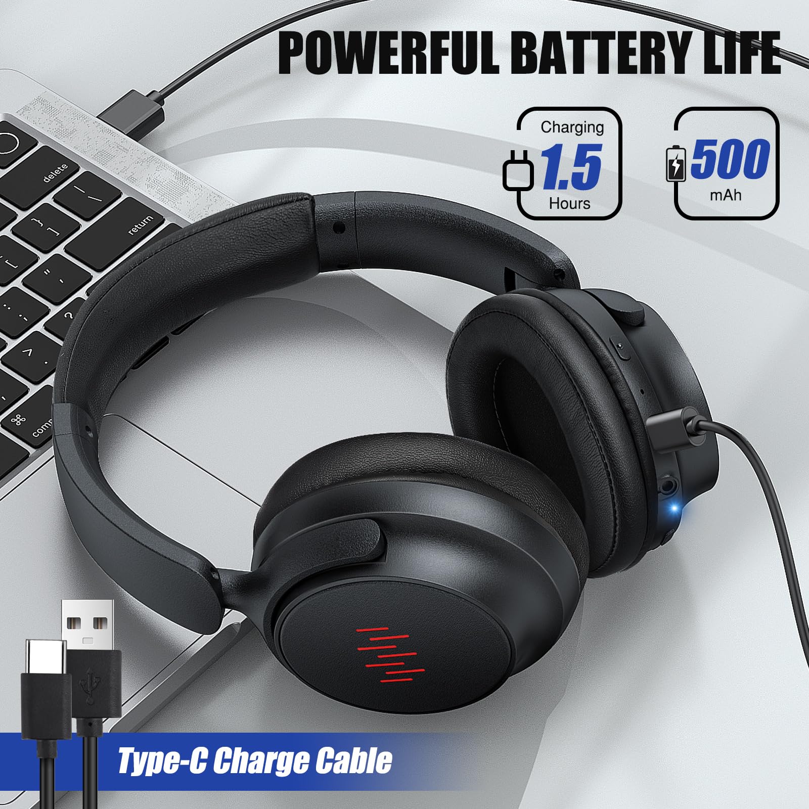 Premium Hybrid Active Noise Cancelling Wireless Headphones with Deep Bass - Bluetooth Over Ear Headset with Built-in Mic, Foldable Lightweight Design for iPhone 16 Pro Max & Galaxy S24 - Perfect for Travel, Home Office & Commuting