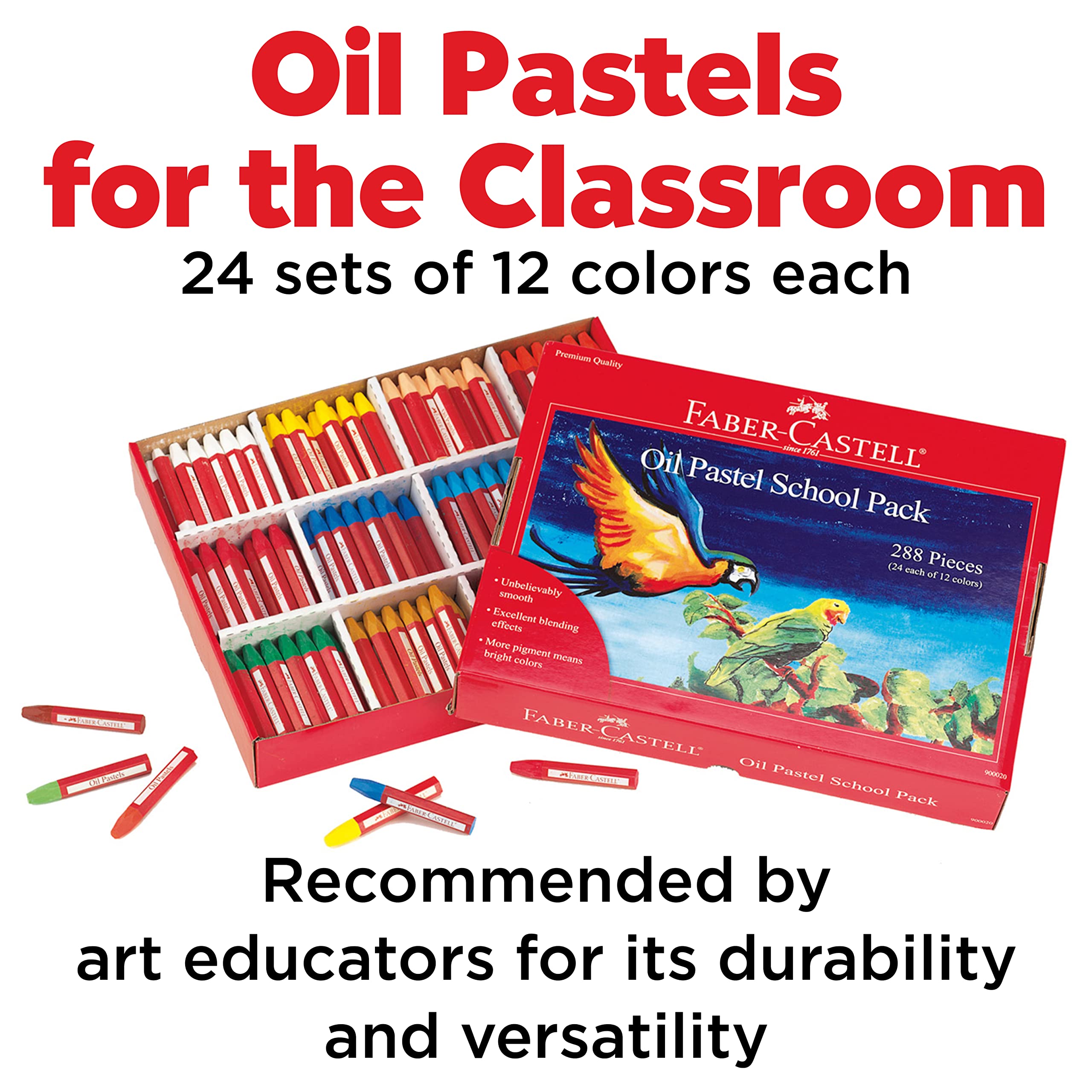 Faber-Castell Premium Oil Pastels Set - 288 Count (24 Each of 12 Vibrant Colors) - Non-Toxic Art Supplies for Kids, Students & Artists - Perfect for School Projects, Coloring Books & Creative Drawing