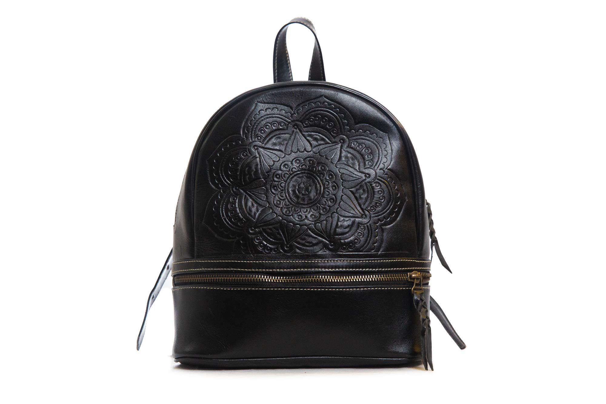 Genuine Leather Women's Backpack Purse - Hand-Tooled Embossed Crossbody Bag for Travel, Work & Everyday Use