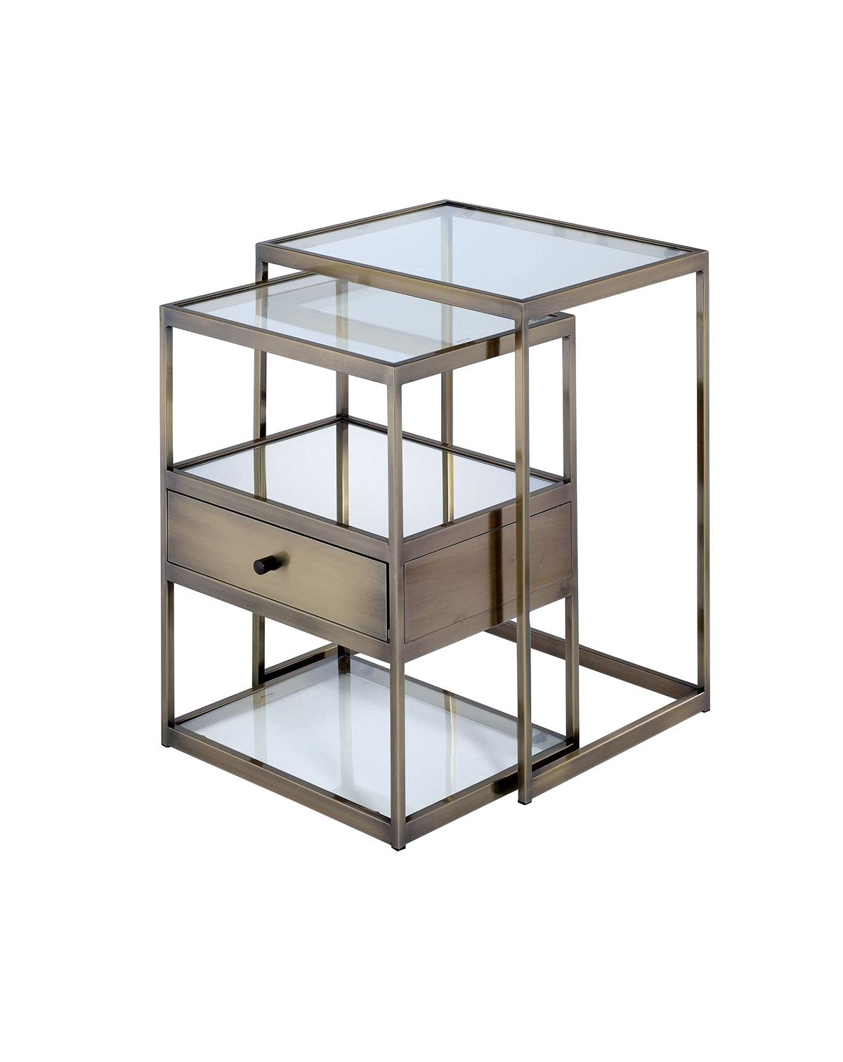 Knocbel Modern 2-Piece Nightstand Set with Drawer & Glass Shelves - Metal Frame Bedside Tables for Living Room & Bedroom - 33lbs Capacity (Antique Brass/Clear) - Perfect for Small Spaces & Apartment Decor