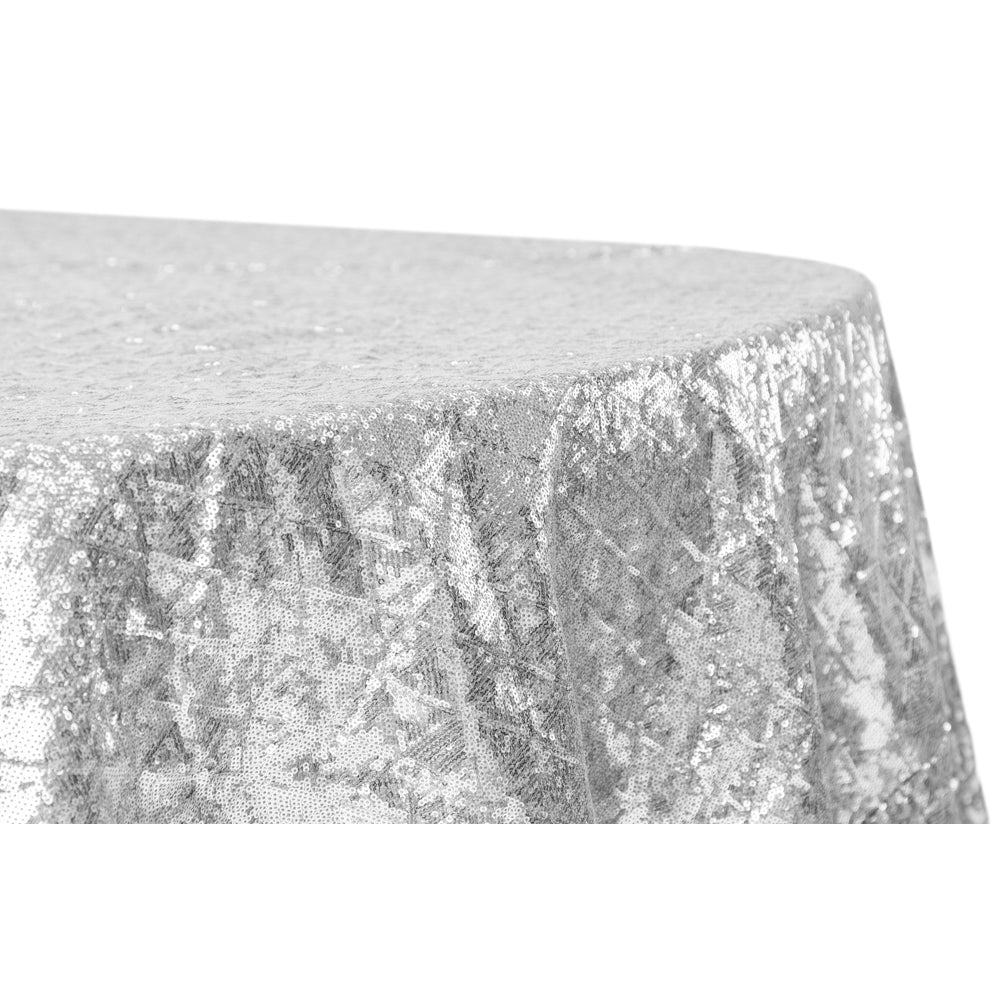 120 Round Silver Diamond Glitz Sequins Tablecloth for Wedding, Party, and Special Events Decor