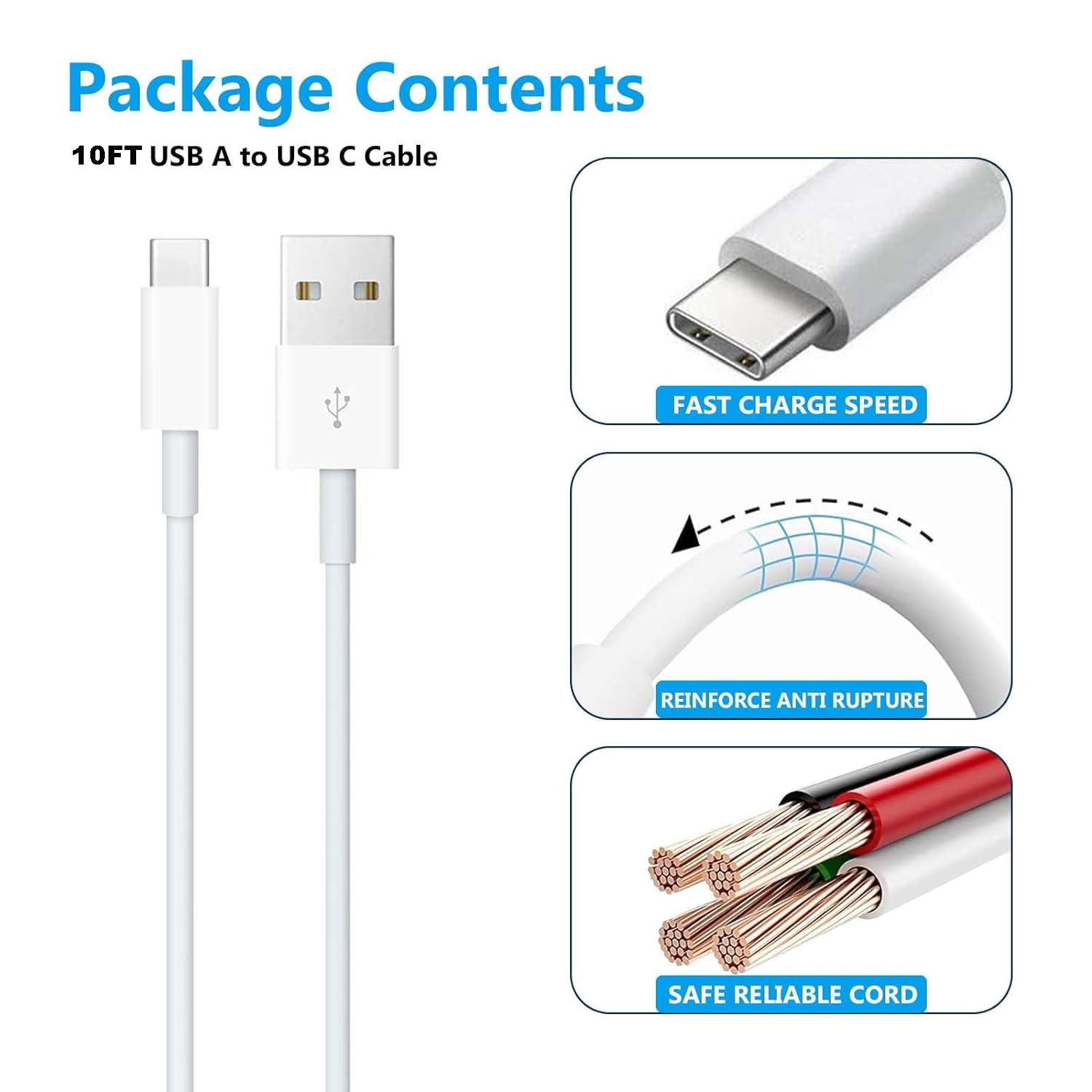 10FT USB-C Charger Cable Fast Charging Cord for All-New Kindle Paperwhite 8G/32G, Signature Edition & Kids 11th Gen (2021 & Newer) - Durable Nylon Braided Long Charger Wire - Perfect for Bedside, Travel, Office & Home Use (White)