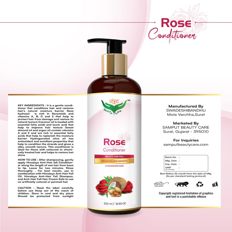 Rose Hair Conditioner for Oily Hair - Promotes Hair Growth & Strengthens Hair - Ideal for Daily Use & Scalp Care
