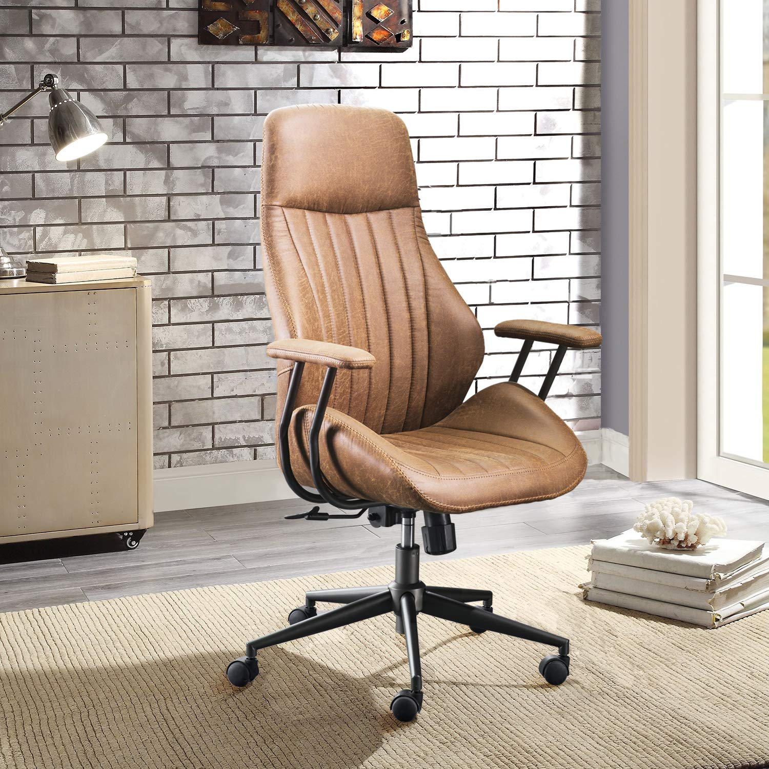 XIZZI Ergonomic Office Chair - High Back Leather Executive Desk Chair with Lumbar Support for Home & Office - Comfortable Computer Chair for Long Hours of Work (Brown) | Perfect for Home Office, Gaming & Workspace Setup