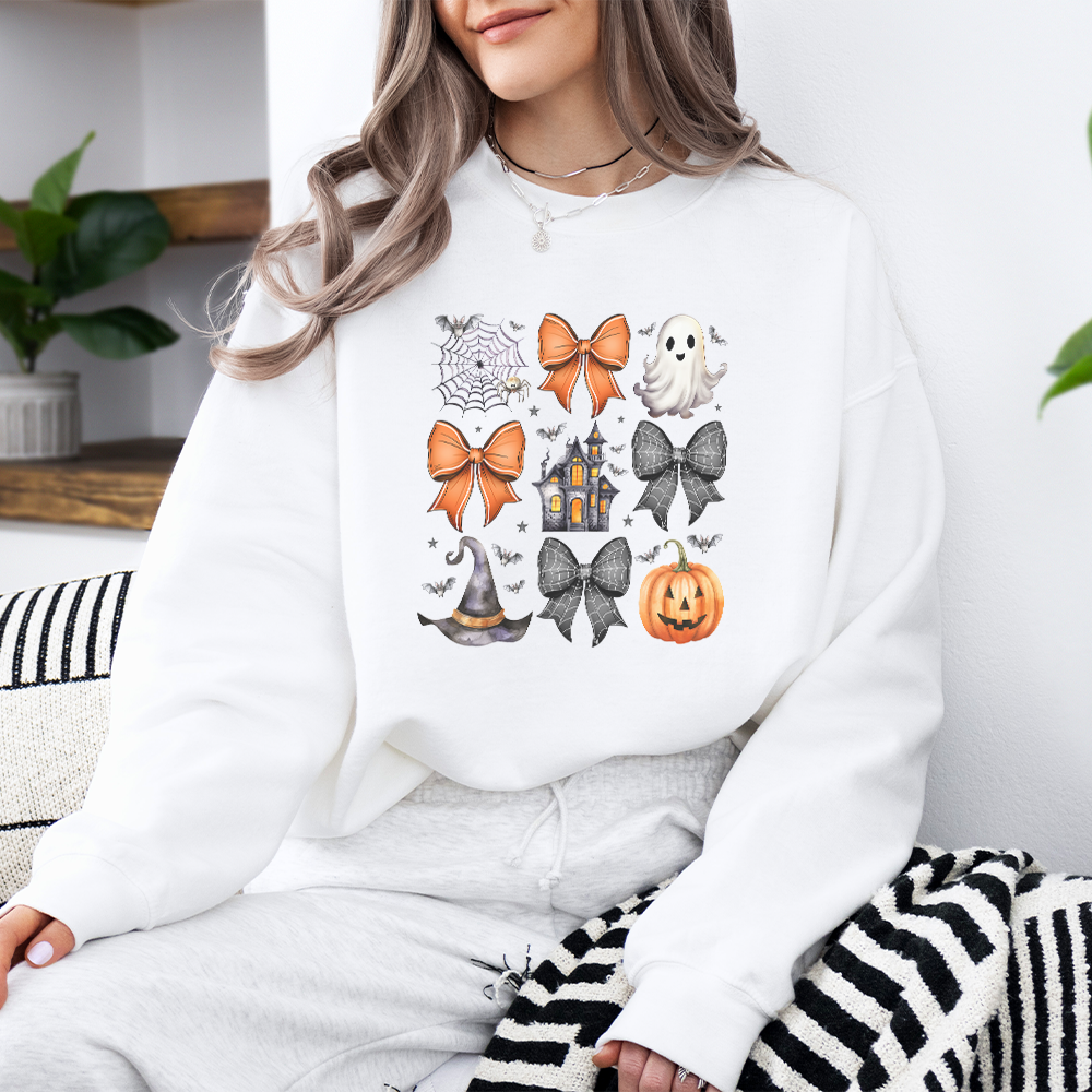 Coquette Halloween Icons Women's Sweatshirt | Cute Fall Pullover for Women | Perfect for Halloween Parties & Cozy Autumn Outfits