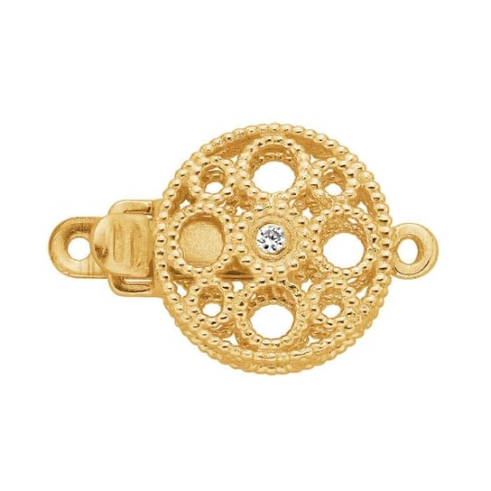 14K Solid Yellow Gold Diamond Filigree Safety Clasp - 16.2mm Round Israeli Jewelry for Necklaces & Bracelets