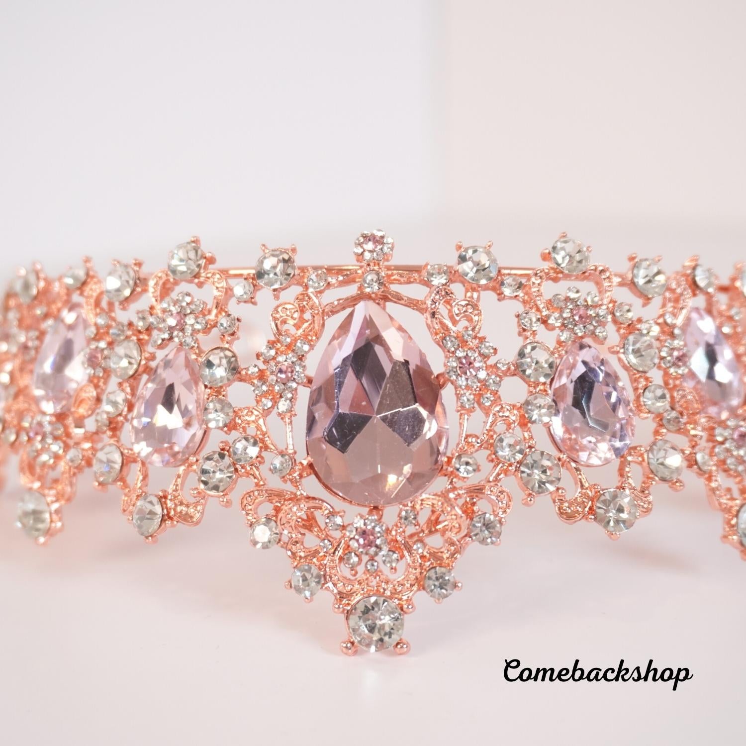 Pink Crystal Rhinestone Pearl Copper Cubic Zirconia Wedding Tiara Crown Headpiece - Perfect for Bridal Accessories, Prom Queens & Special Occasions