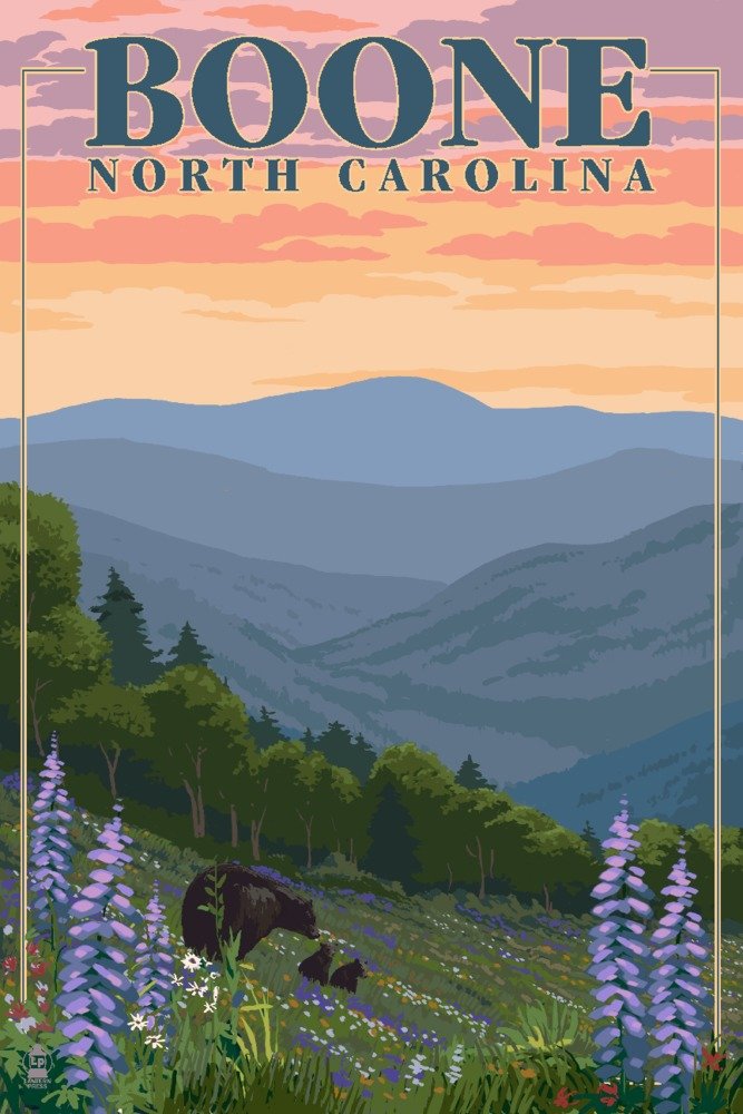 Boone North Carolina Bear & Spring Flowers Metal Wall Art - 16x24 Gallery Quality Aluminum Decor for Home, Office & Cabin