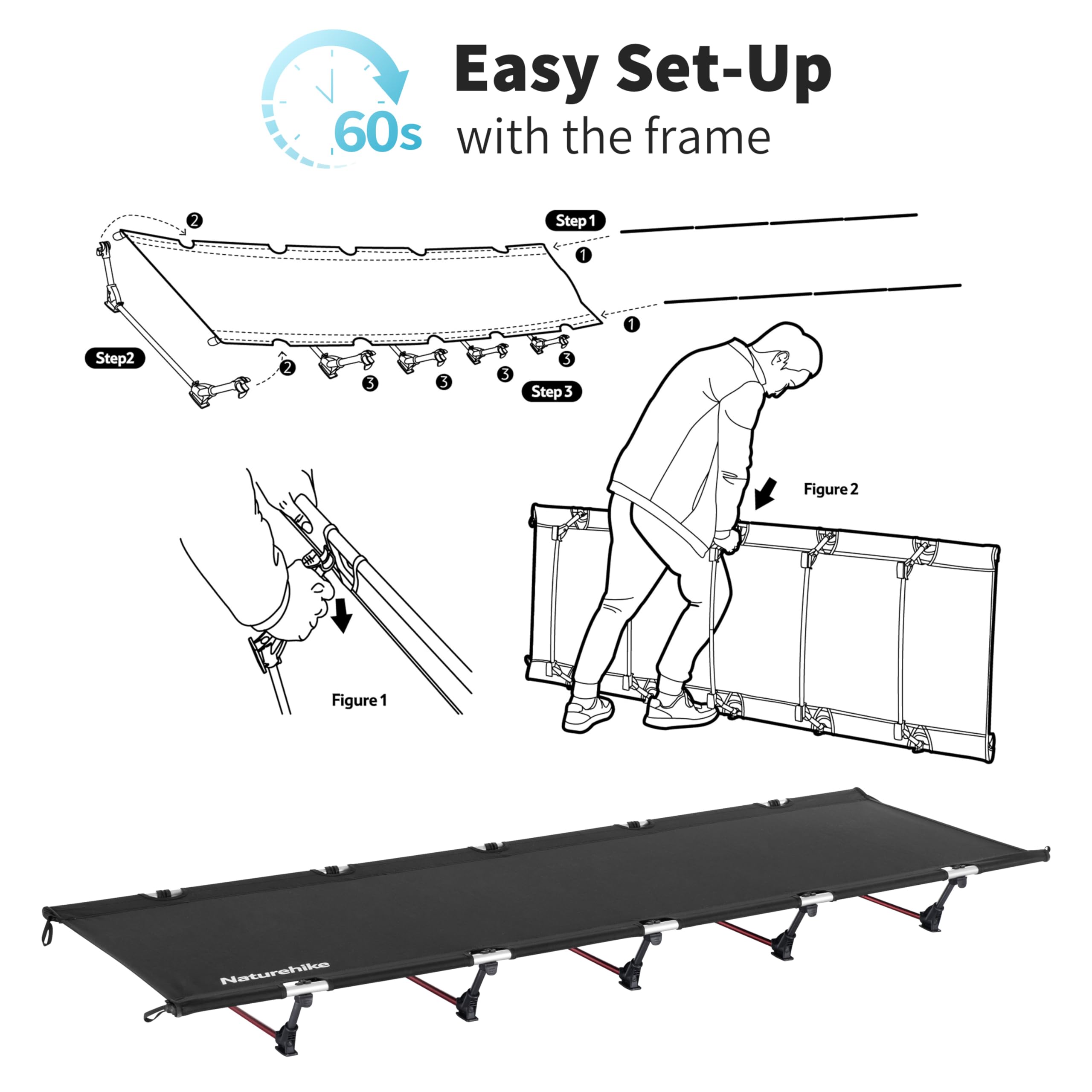 Naturehike Ultralight Folding Camping Cot - Portable Compact Sleeping Bed for Adults - Heavy Duty 330 lbs Capacity - Perfect for Camping, Hiking, Backpacking & Outdoor Adventures