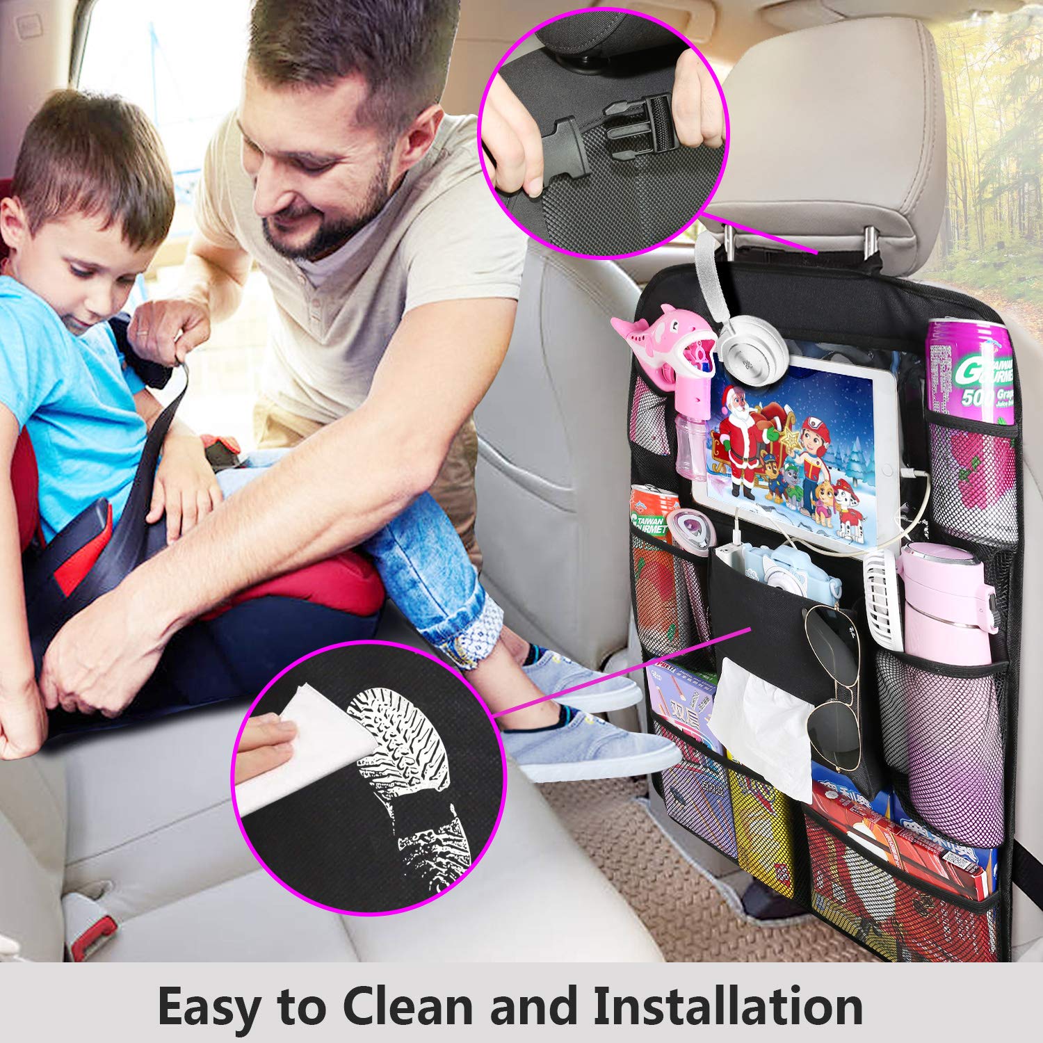 Car Backseat Organizer with Tablet Holder & 8 Storage Pockets - Premium Car Seat Organizer for Kids Toys, Snacks & Essentials - Perfect for Road Trips, Family Travel & Daily Commute