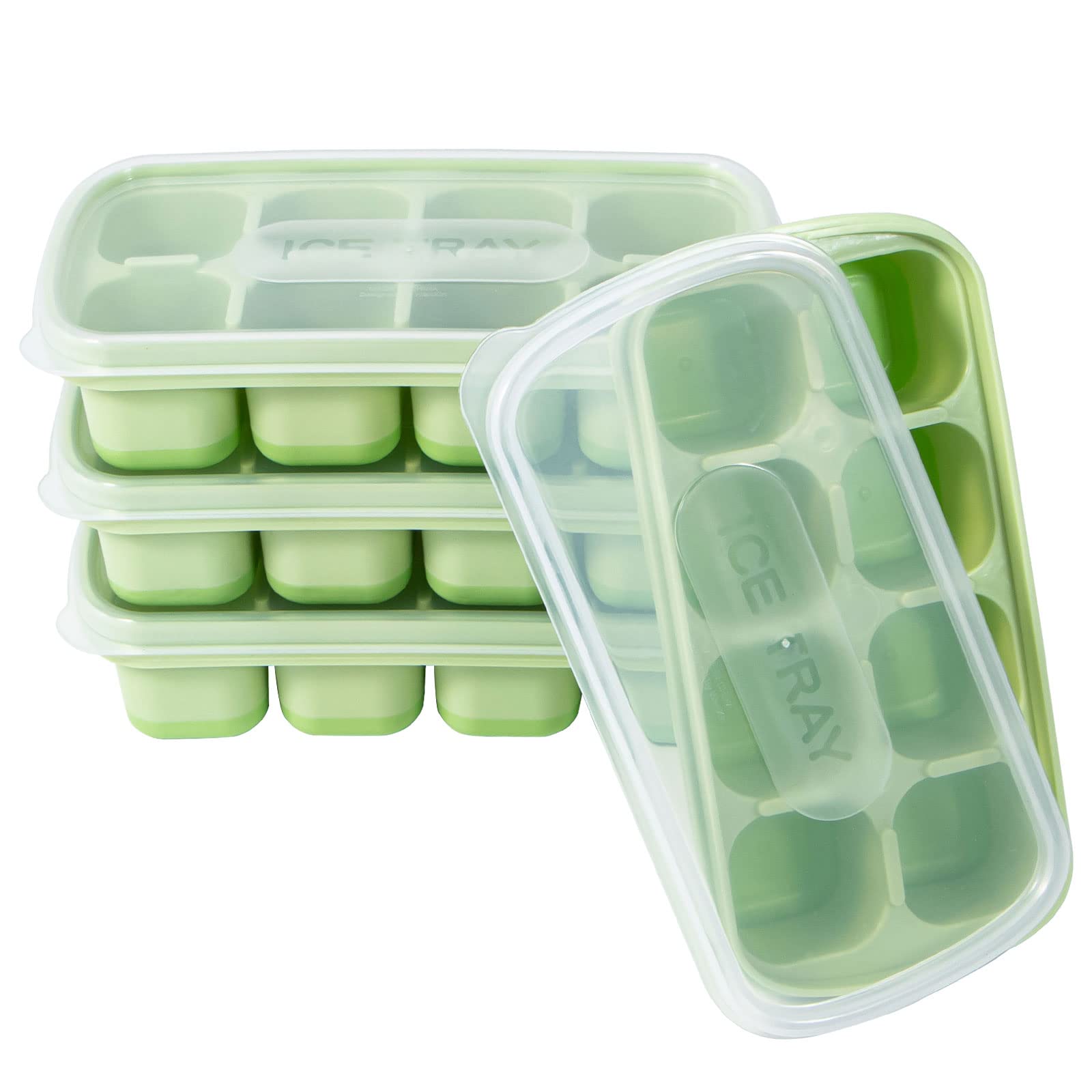 Yeeco 4-Pack Mini Silicone Ice Cube Trays with Lid - 5.6”×2.8”×1.4” Small Ice Cube Molds (8 Cubes Each) - Easy Release for Mini Fridge, Cocktails, Whiskey & Beverages - Perfect for Home Bars, Parties & Office Use (Green)