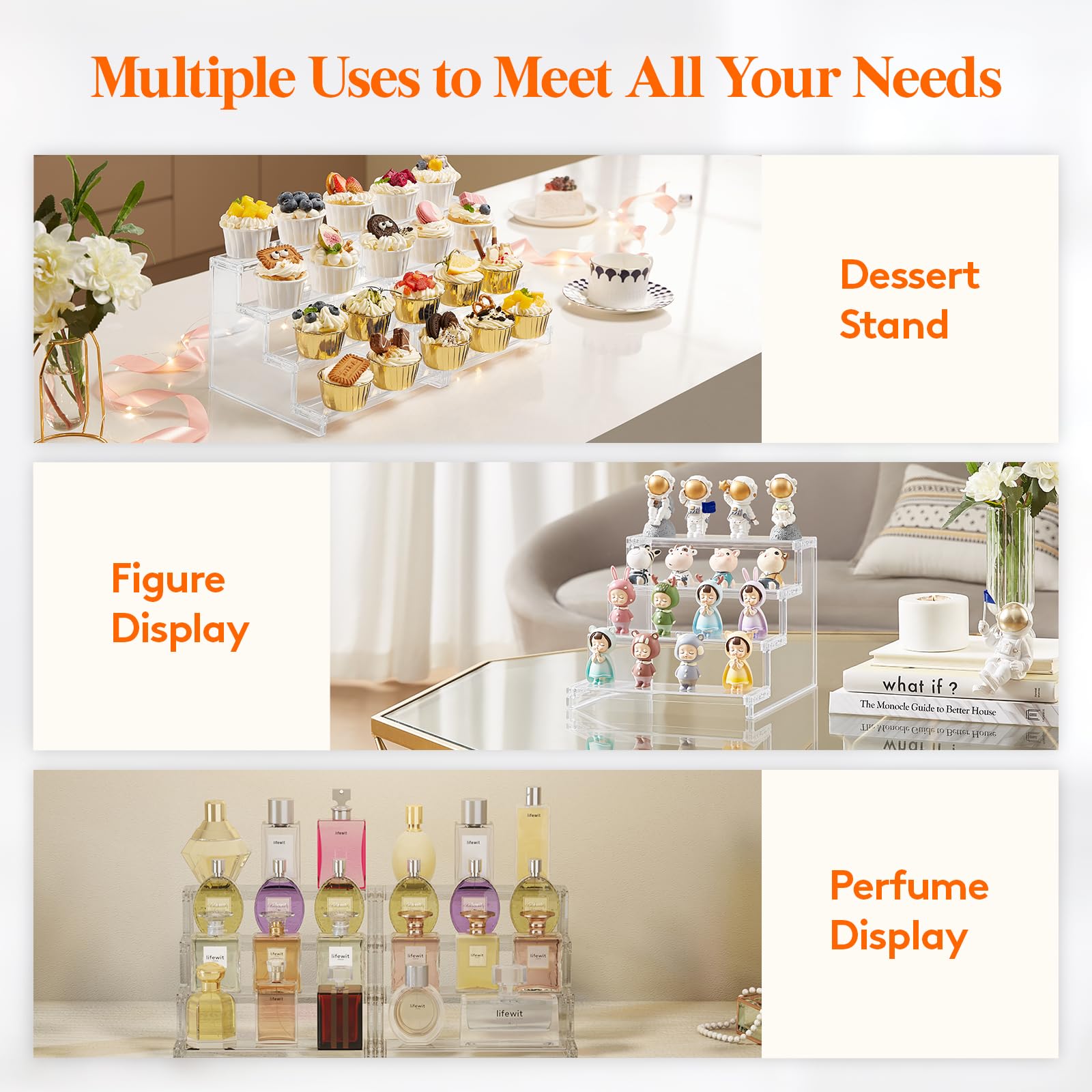 Lifewit 4-Tier Clear Plastic Display Stand for Figures, Cupcakes, Perfume, Desserts - Organizer and Decorative Shelf for Retail, Home, Office & Party Displays