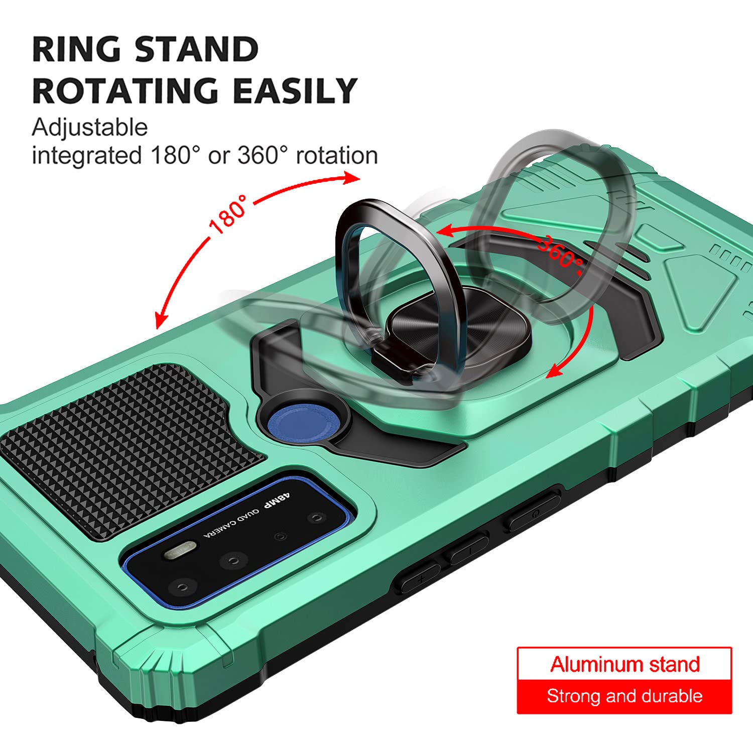 Premium Shockproof Case for Alcatel TCL 4X 5G (T601DL) with Tempered Glass Screen Protector [2-Pack] - Heavy Duty Drop Protection, 360° Magnetic Ring & Kickstand - Green | Perfect for Outdoor Activities, Work & Daily Use