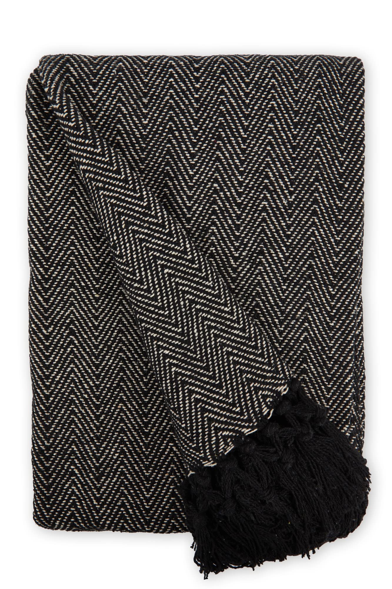 Emma Barclay Herringbone - Eco-Friendly Recycled Cotton Throw Blanket in Black - 50x60 Inches (127x152cm) - Perfect for Sofa, Chair, Bed & Home Decor
