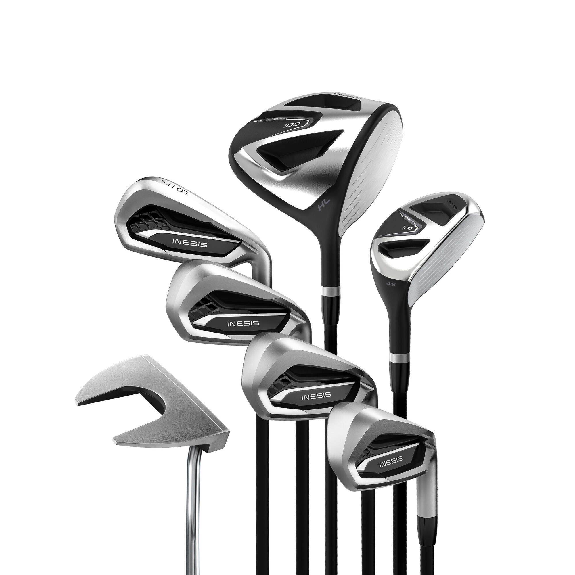 INESIS 100 Adult Golf Club Set - 7 Piece Right Handed Graphite Shaft Clubs for Men & Women | Perfect for Beginners & Intermediate Golfers | Driving Range & Course Play