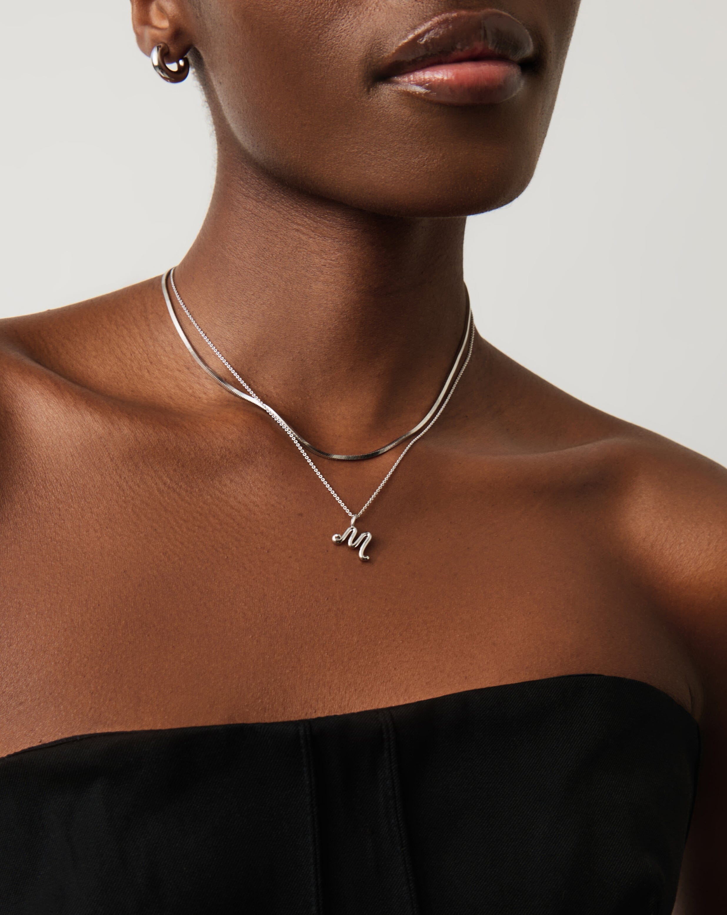 Curly Molten Mini Initial Necklace for Women | Sterling Silver Personalized Jewelry | Gift for Her, Birthday, Anniversary, Valentine's Day
