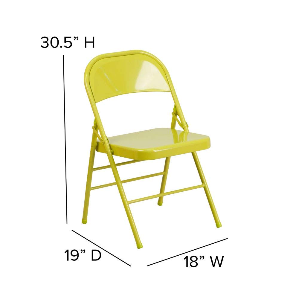 Flash Furniture 2-Pack HERCULES COLORBURST Series Metal Folding Chairs - Twisted Citron, Triple Braced & Double Hinged for Stability - Perfect for Events, Parties, Weddings and Outdoor Gatherings